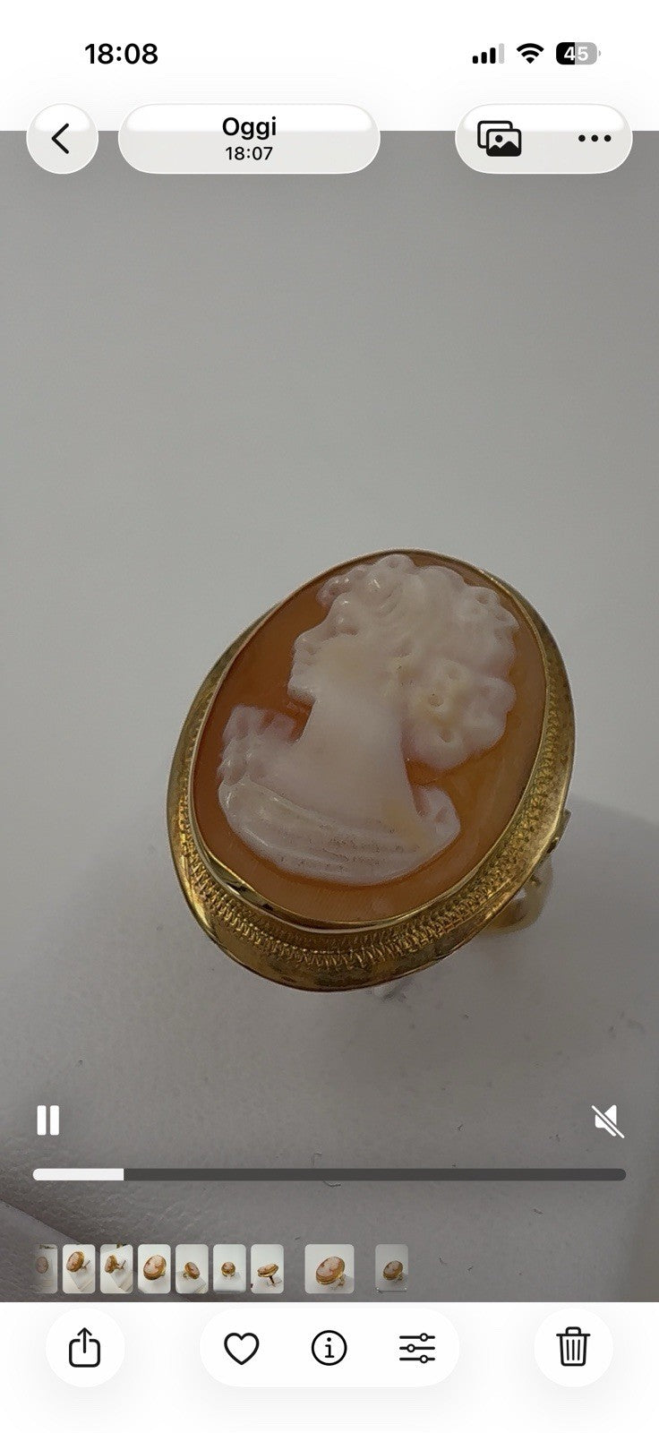 Anello con cammeo in conchiglia volto di donna, oro 18 kt – foto 15