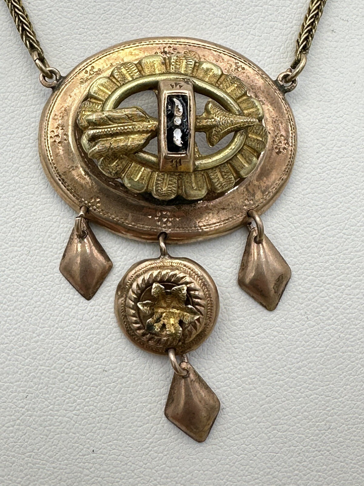 Collana antica in oro 6/7 kt con smalti neri e pendenti, fine '800 – foto 7