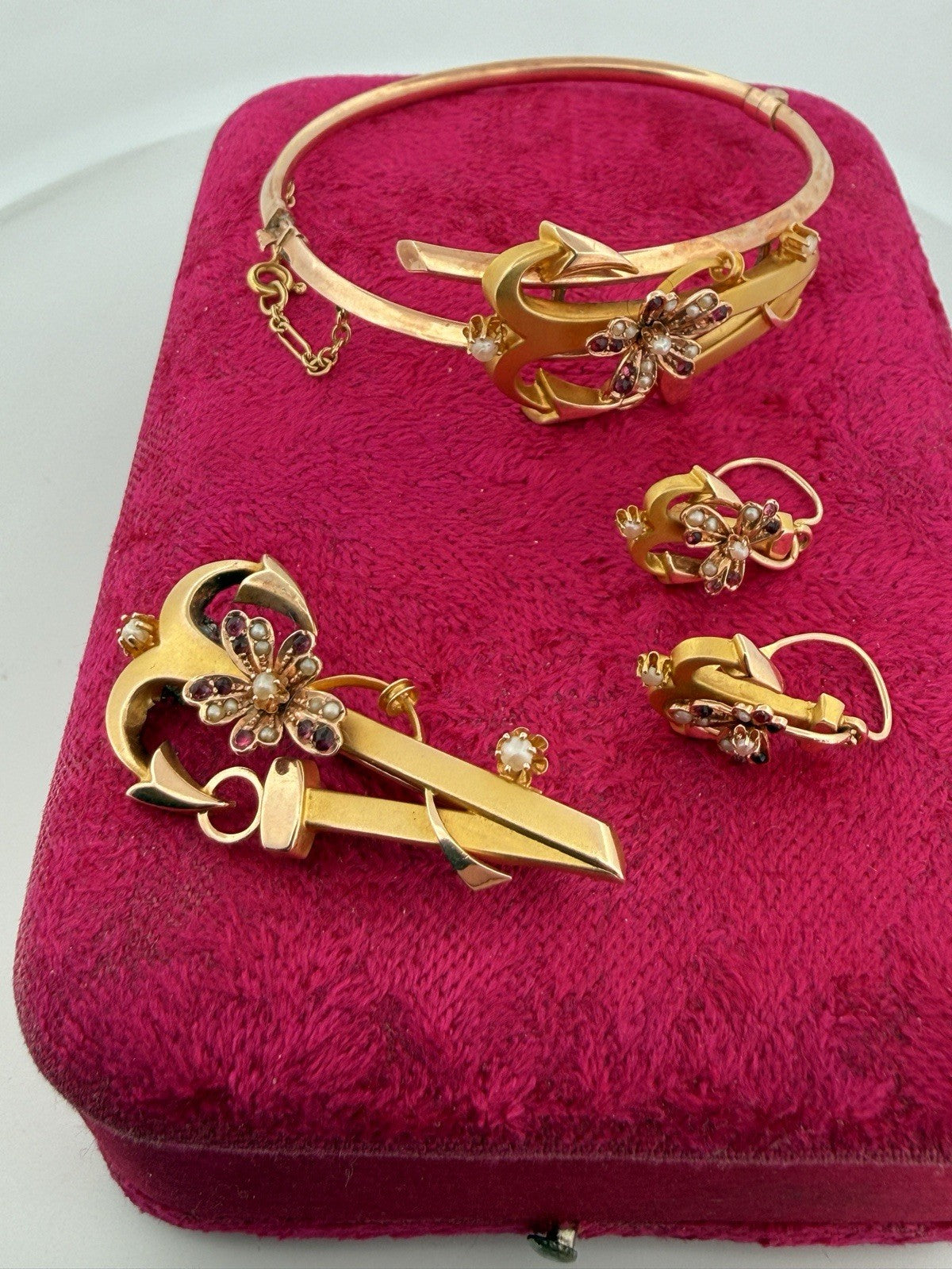 Parure antica bracciale, spilla e orecchini in oro 6/7 kt, fine '800 – foto 18
