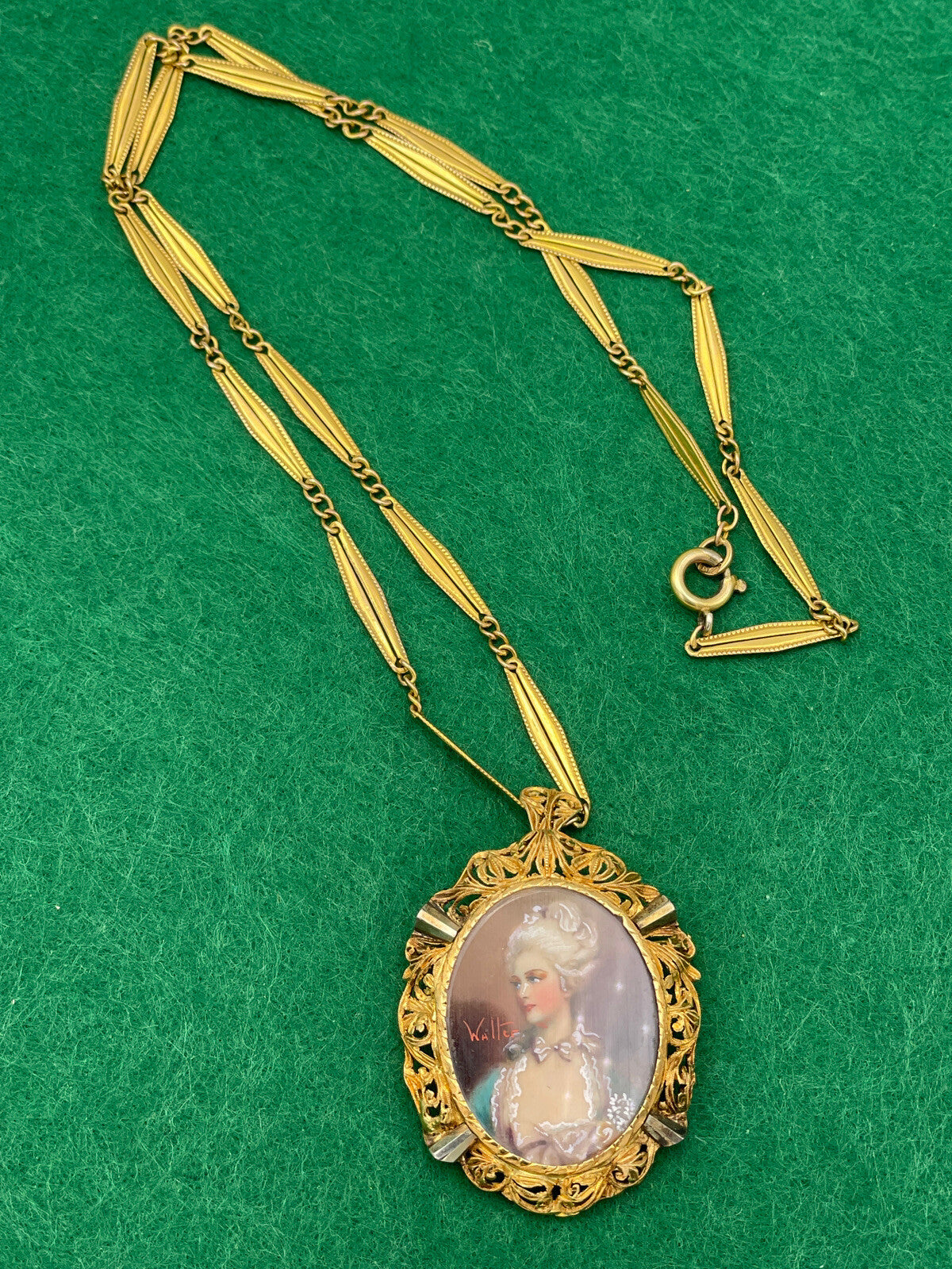 Collana antica con ciondolo-spilla miniatura in oro 18 kt, inizi '900 – foto 11