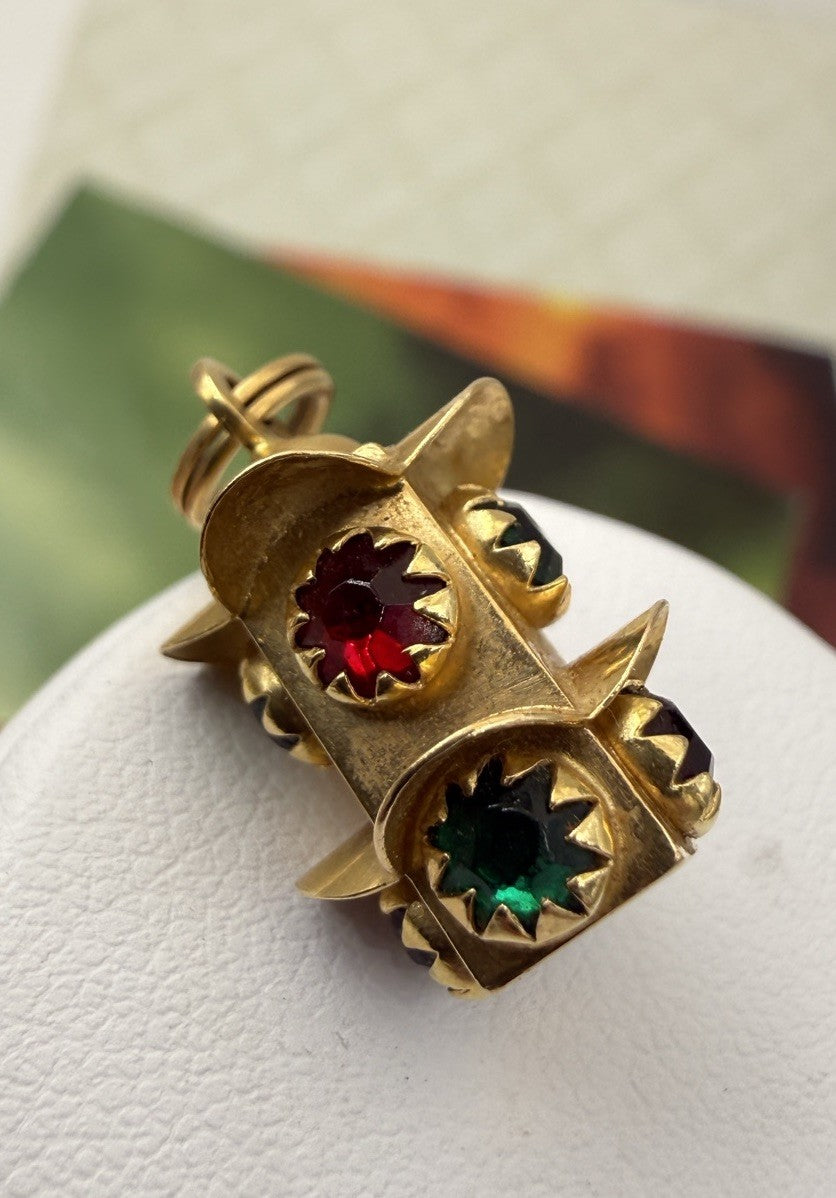 Ciondolo semaforo vintage in oro 18 kt con paste vitree, anni '70 – foto 7