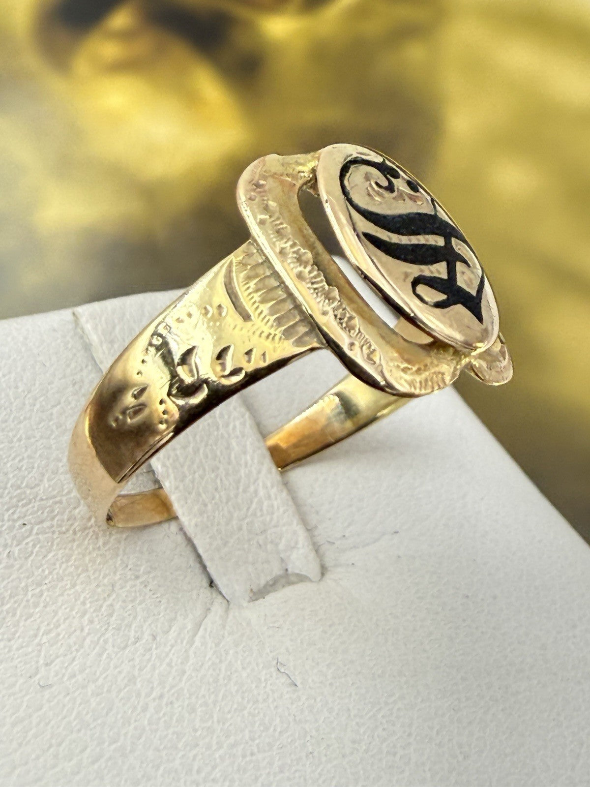 Anello borbonico con lettera S smaltata in oro 6/7 kt, misura 21 – foto 2