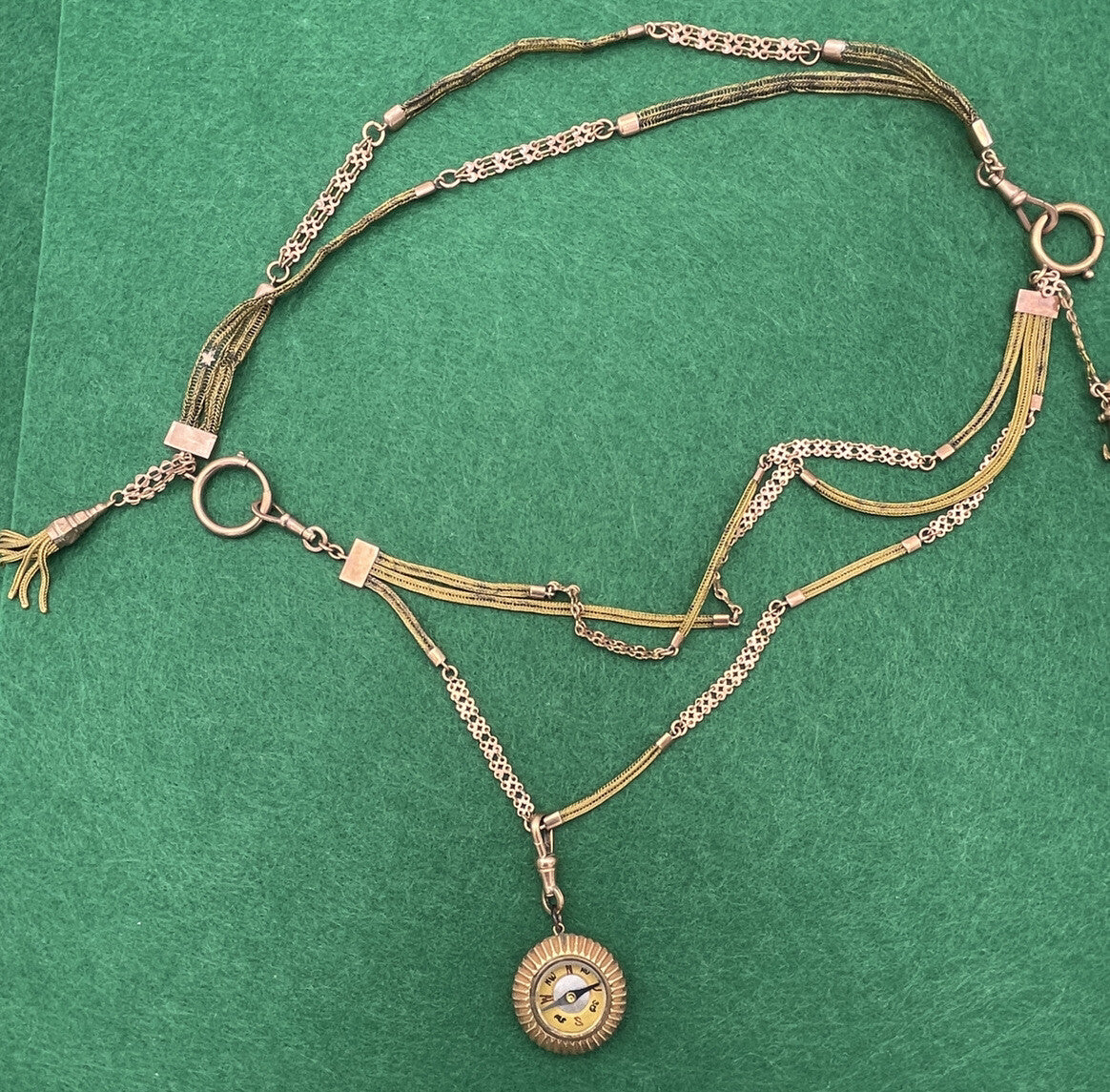 Doppia collana porta-orologio in oro rosa 6/7 kt con bussola e ciondoli – foto 10
