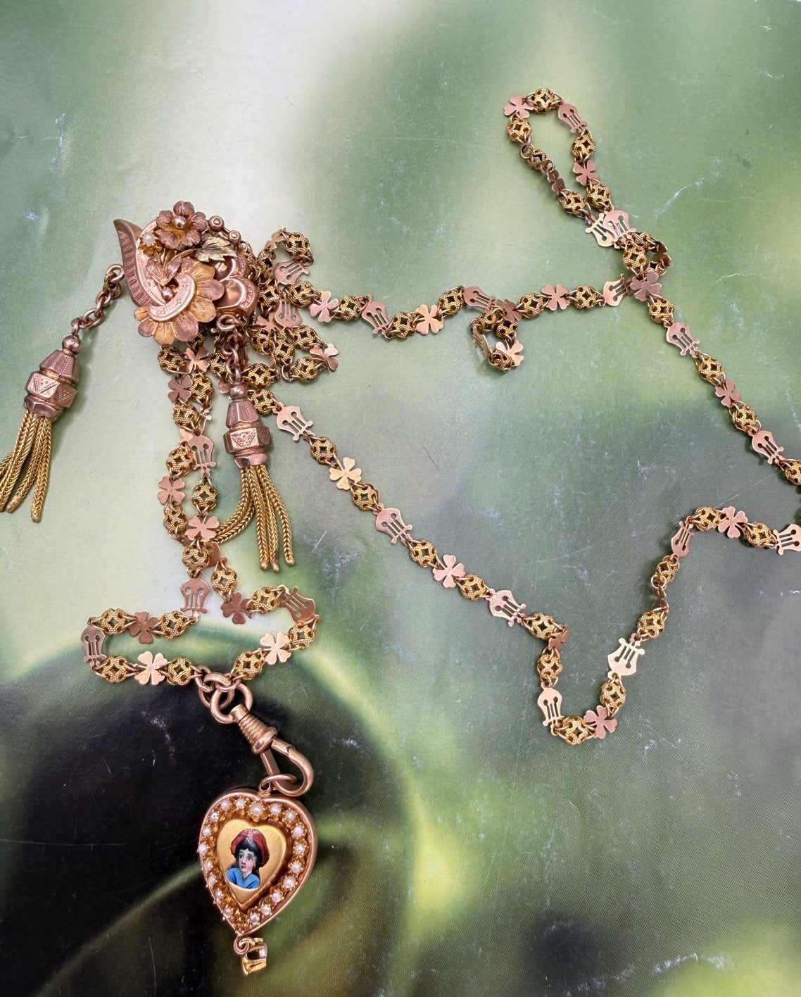 Collana saliscendi borbonica in oro 6/7 kt con cuore smaltato e microperle – foto 2