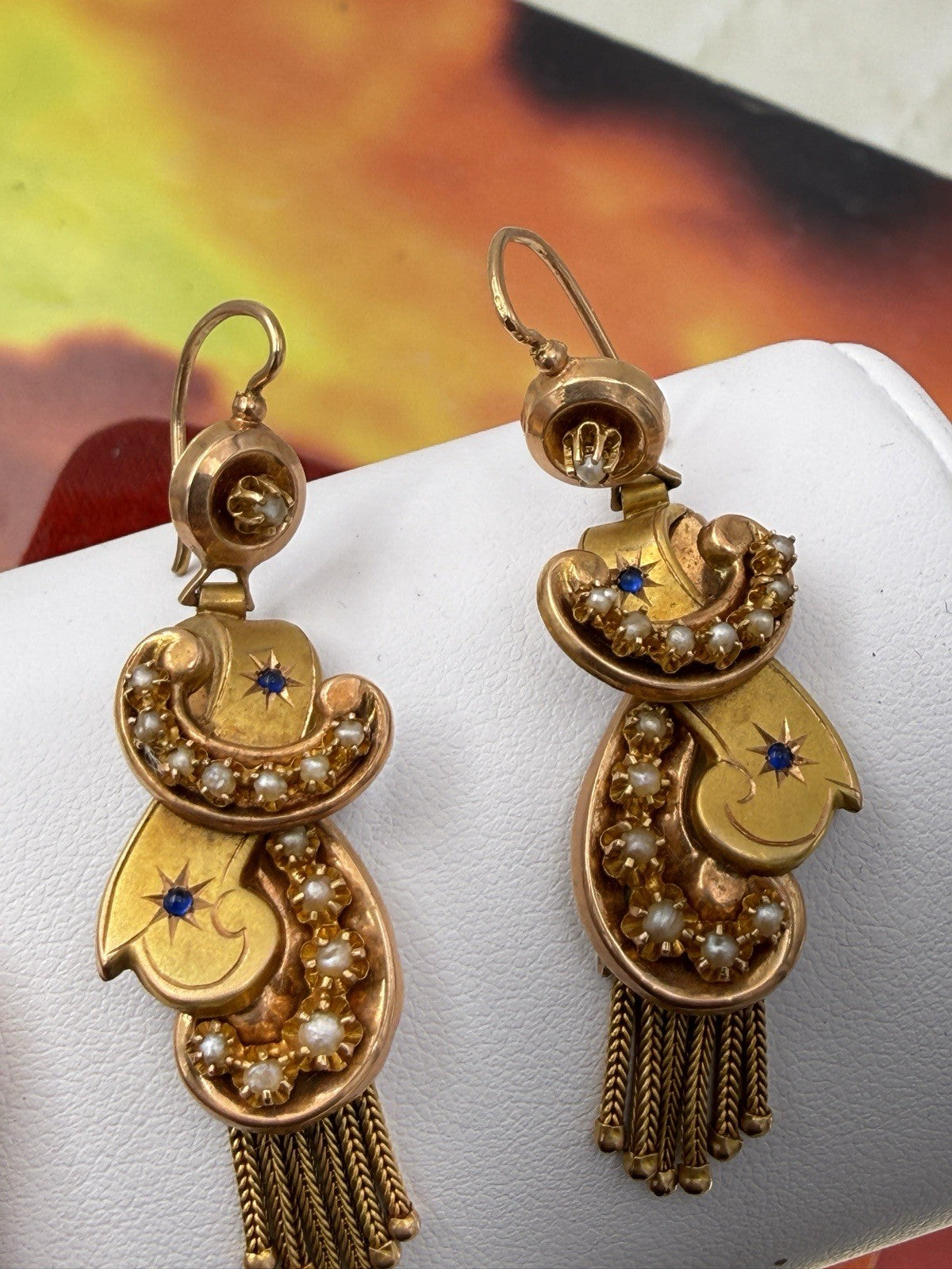 Orecchini antichi a frange in oro 6/7 kt con microperle, fine '800 – foto 10