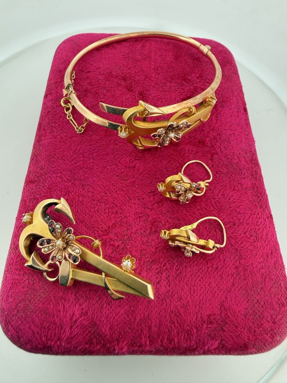 Parure antica bracciale, spilla e orecchini in oro 6/7 kt, fine '800 – foto 5