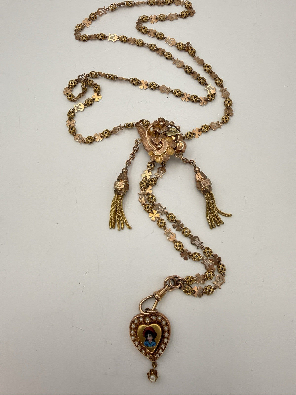 Collana saliscendi borbonica in oro 6/7 kt con cuore smaltato e microperle – foto 6