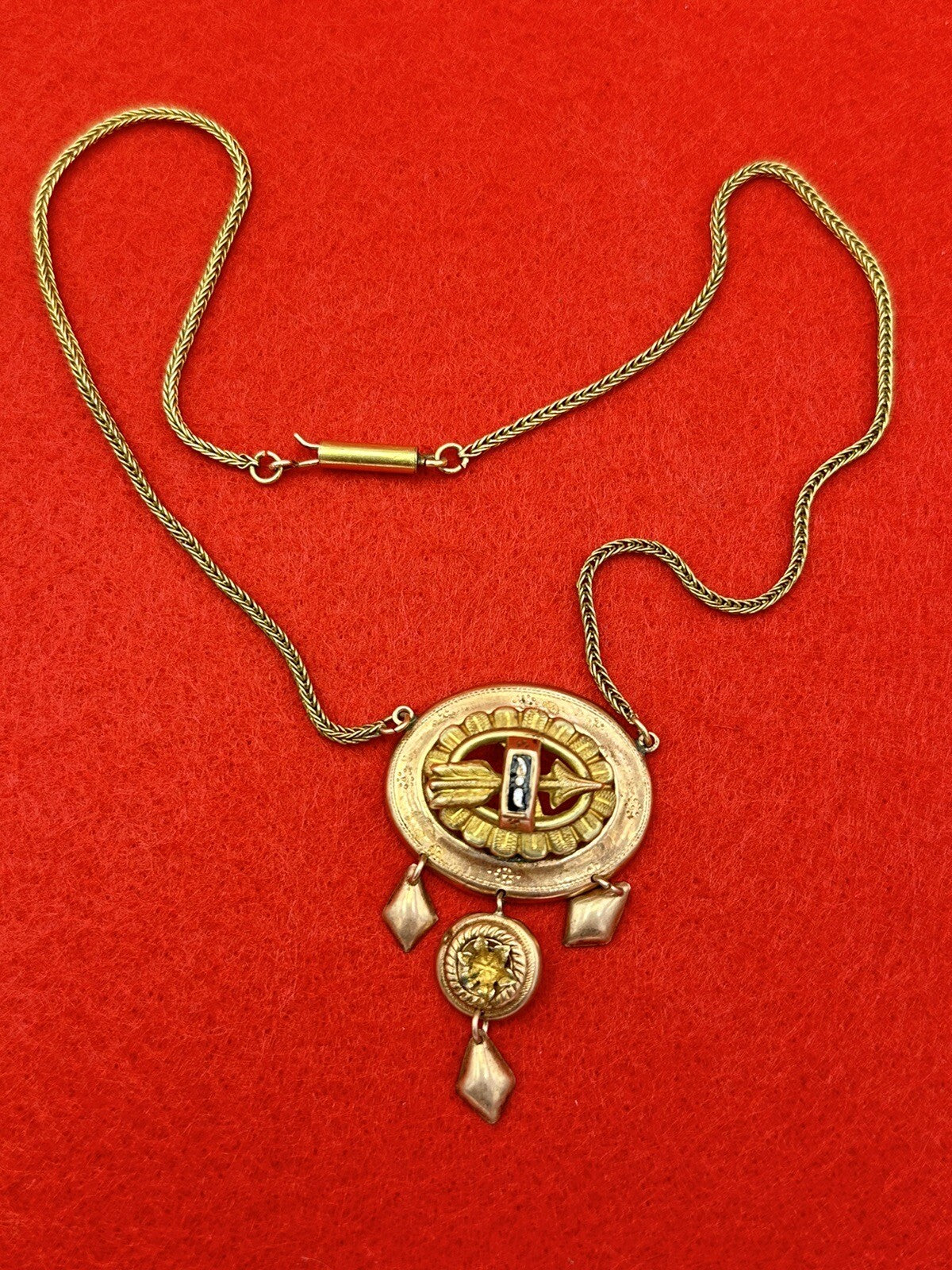 Collana antica in oro 6/7 kt con smalti neri e pendenti, fine '800 – foto 13