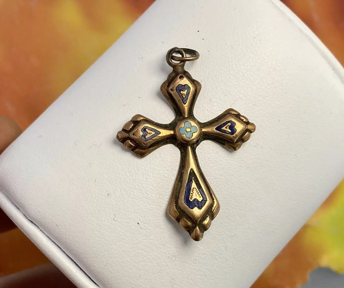 Croce borbonica in oro 6/7 kt con smalti blu e turchese, fine '800 – foto 4
