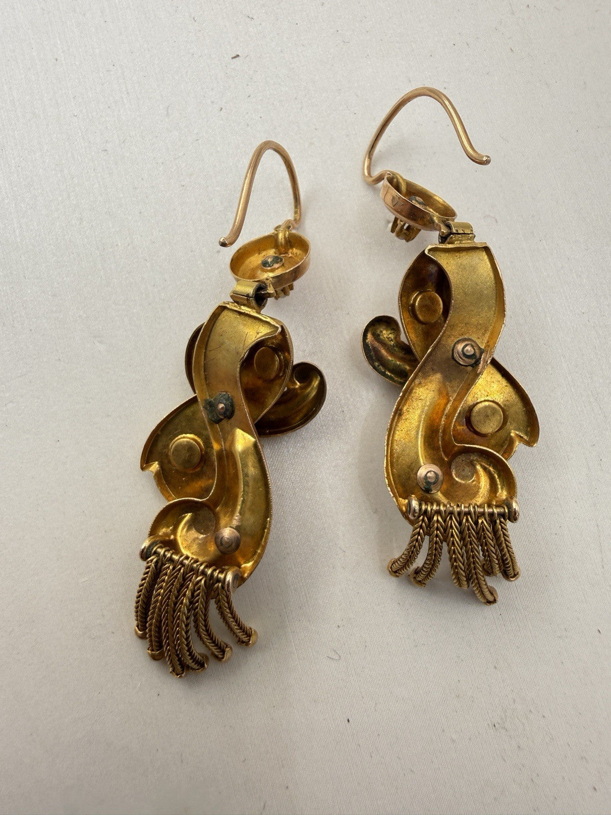 Orecchini antichi a frange in oro 6/7 kt con microperle, fine '800 – foto 18