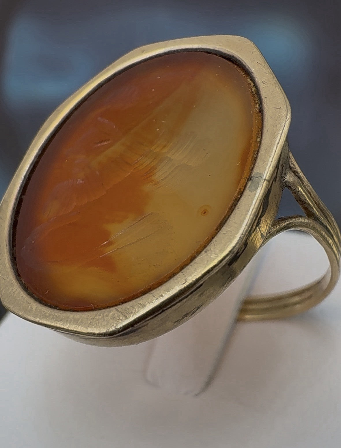 Anello borbonico in oro 6/7 kt con corniola incisa a volto di filosofo – foto 21