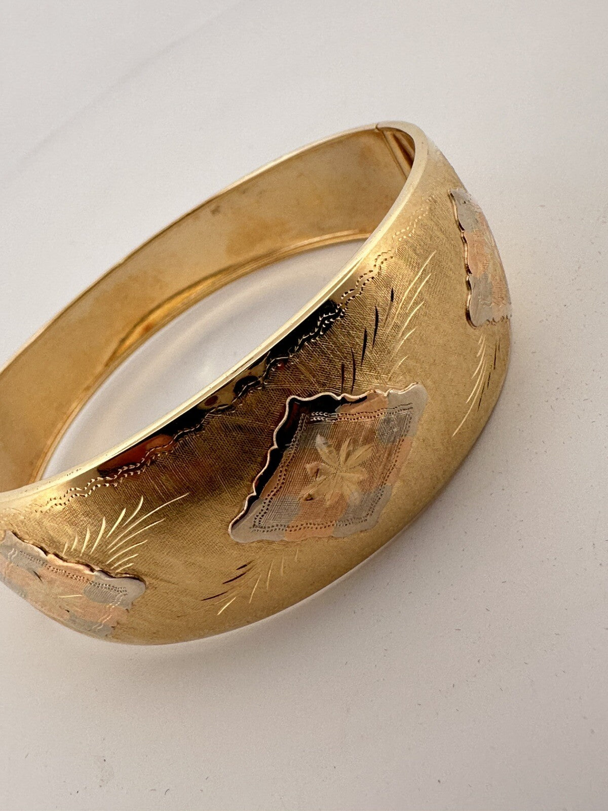 Bracciale schiava rigido in oro tricolore 18 kt, anni '90 – foto 19