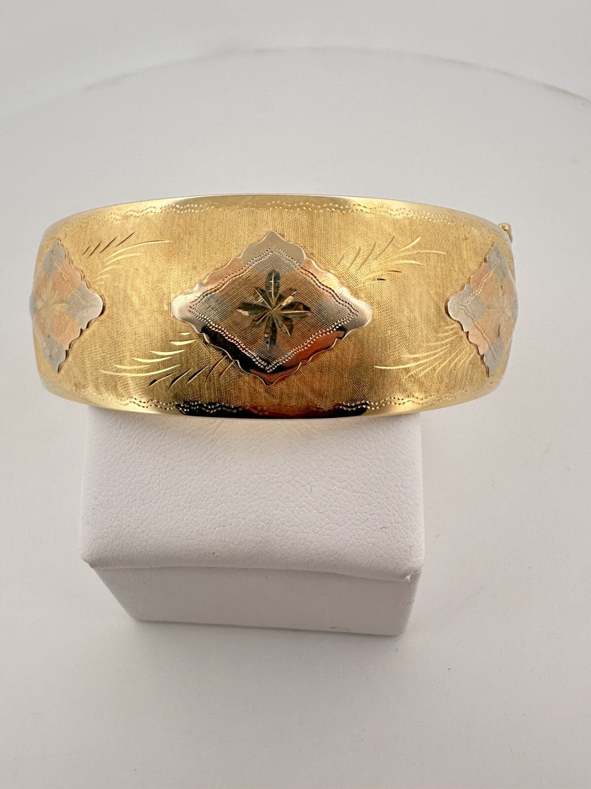 Bracciale schiava rigido in oro tricolore 18 kt, anni '90 – foto 20