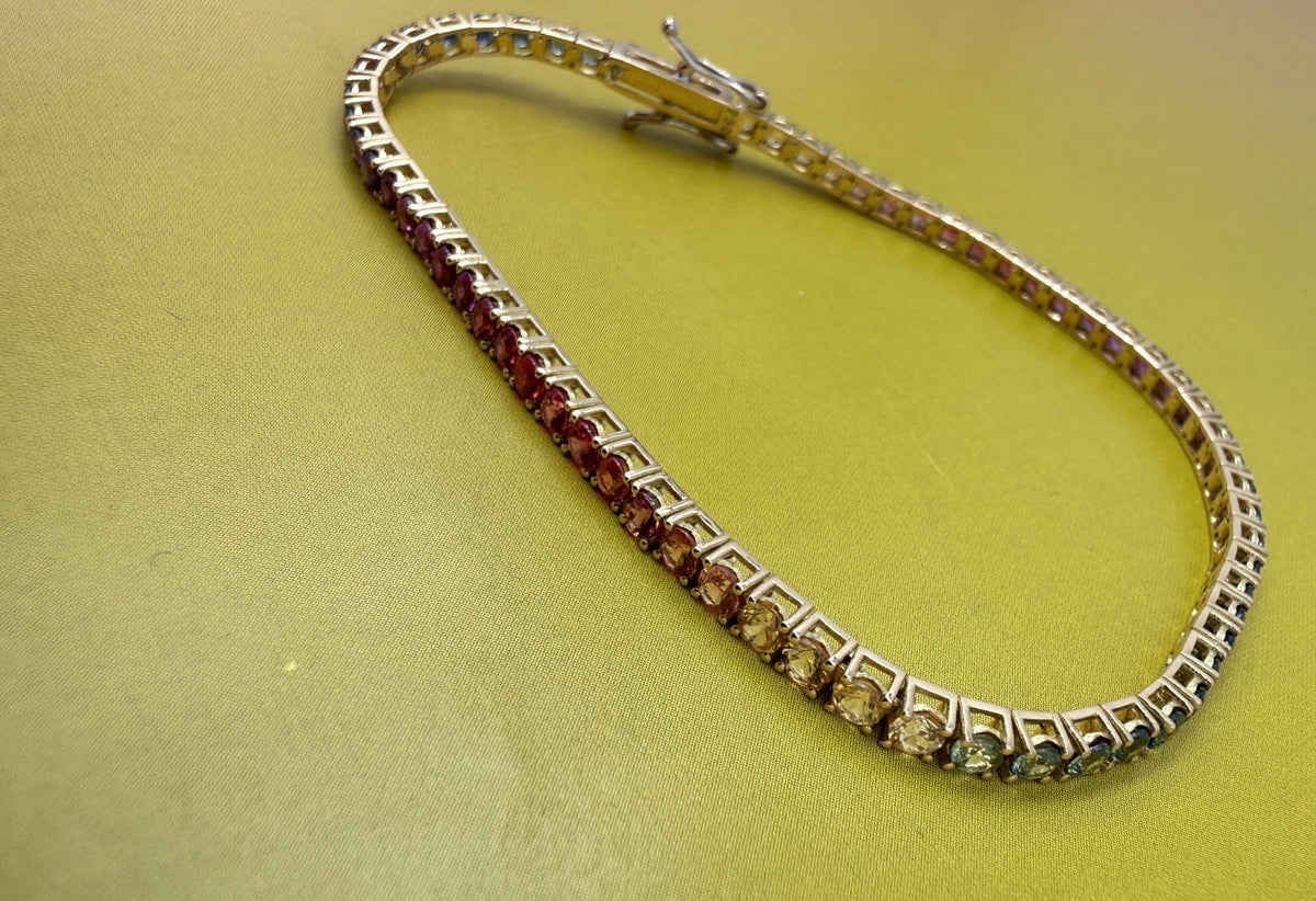 Bracciale tennis rainbow in oro giallo 18 kt con zaffiri multicolor – foto 19