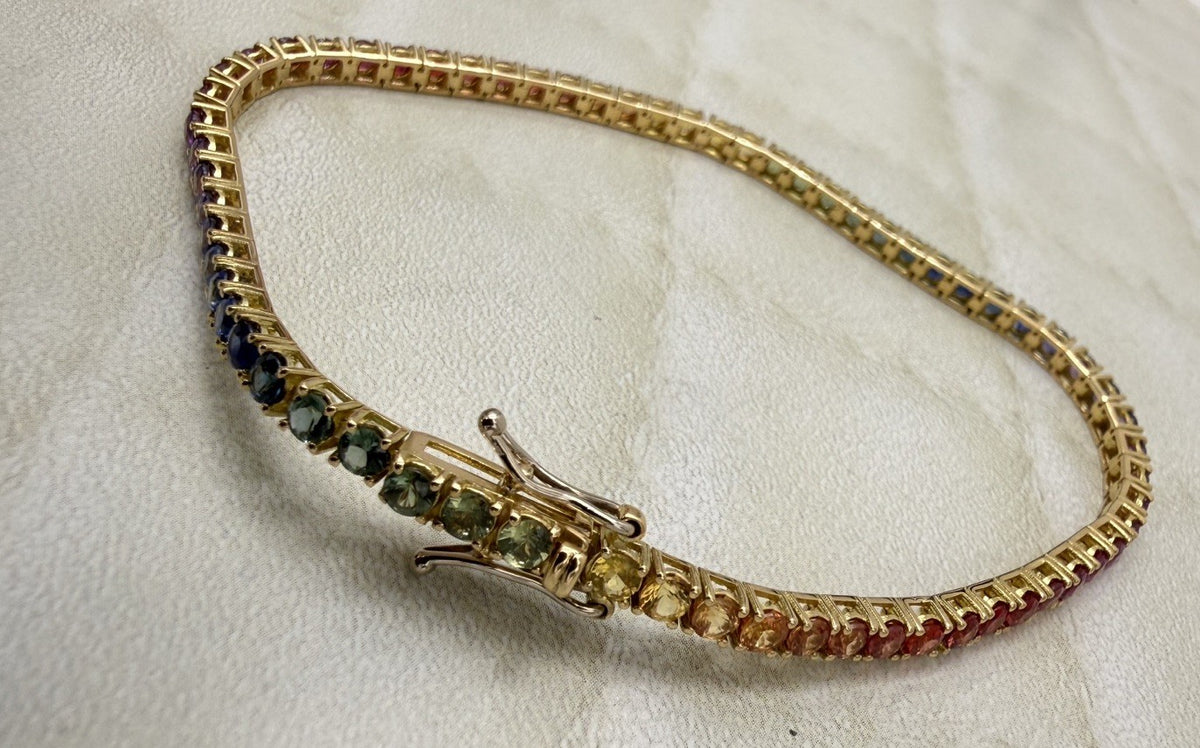 Bracciale tennis rainbow in oro giallo 18 kt con zaffiri multicolor – foto 8