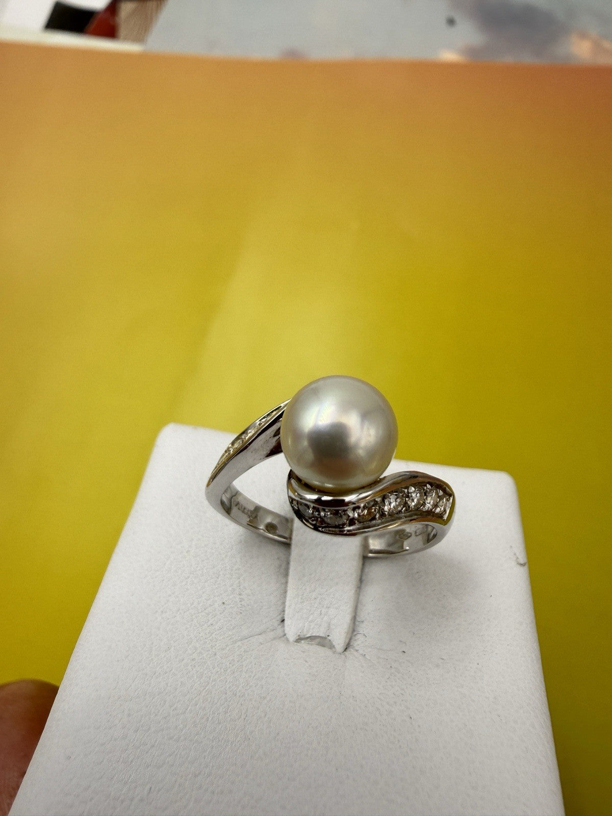 Anello Mikawa in oro bianco 18 kt con perla e brillanti – foto 5