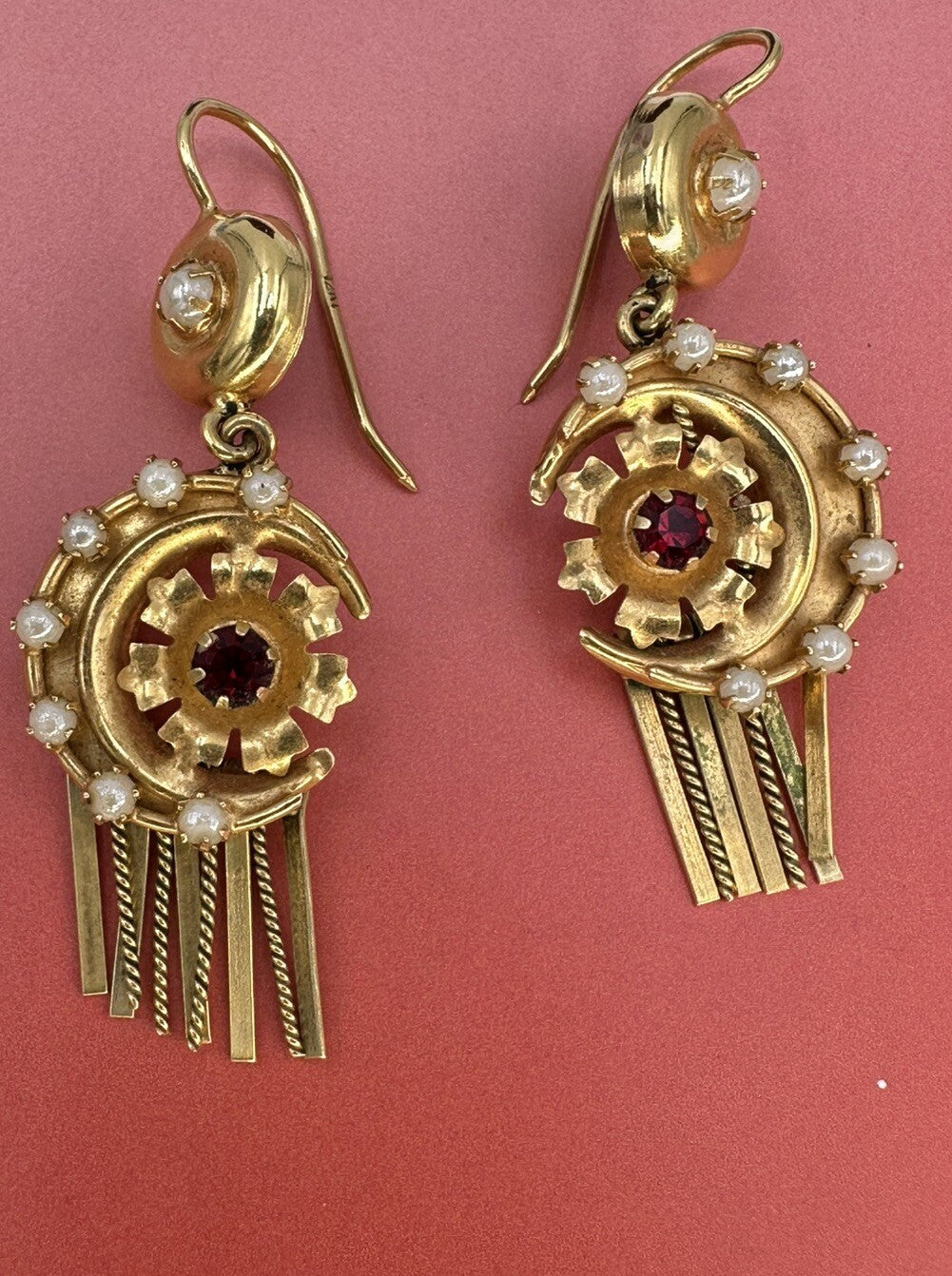 Orecchini pendenti vintage in oro 12 kt con paste vitree, anni '50–'60 – foto 6