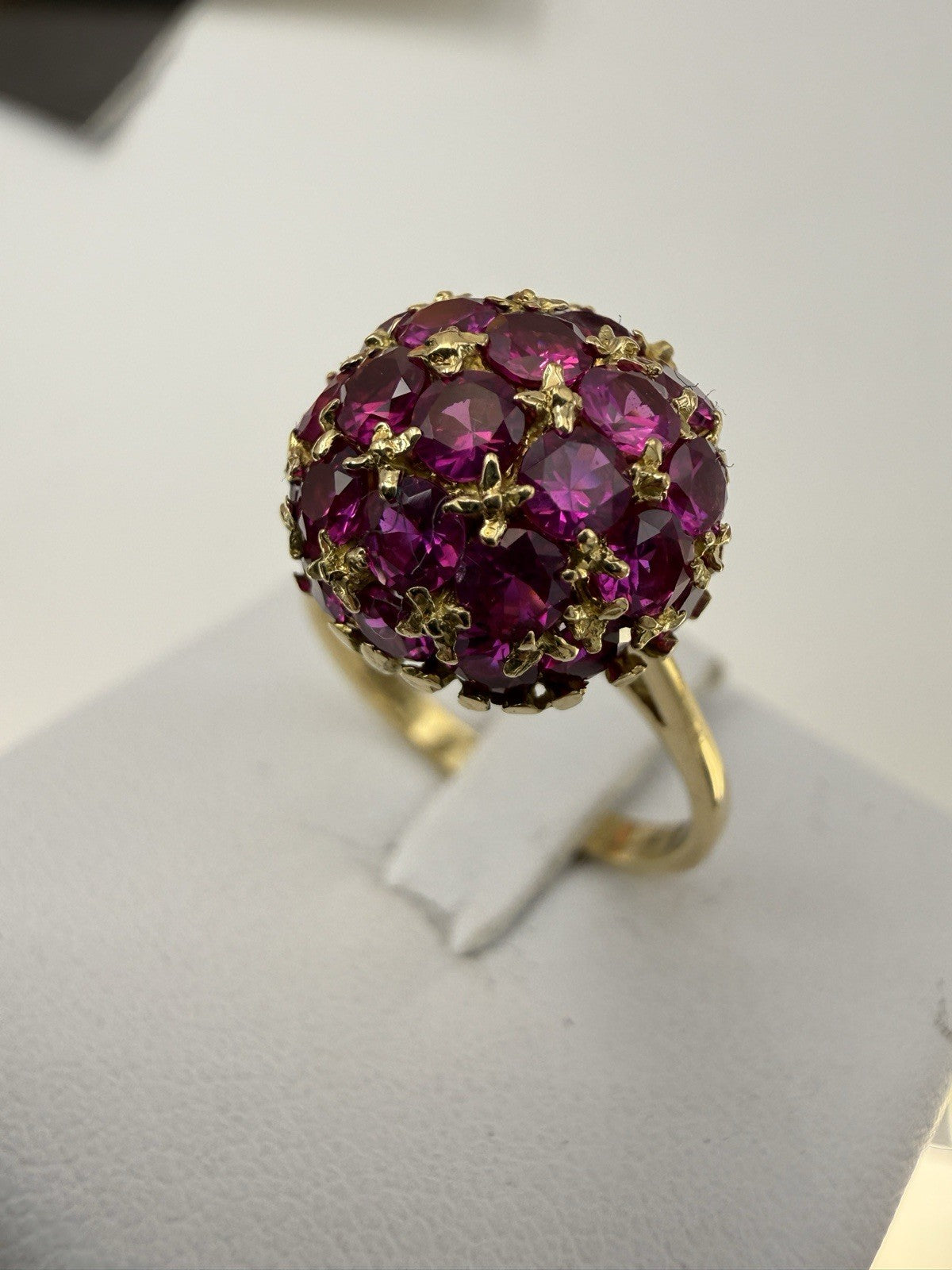 Anello a sfera vintage in oro 18 kt con rubini sintetici, anni '70 – foto 12