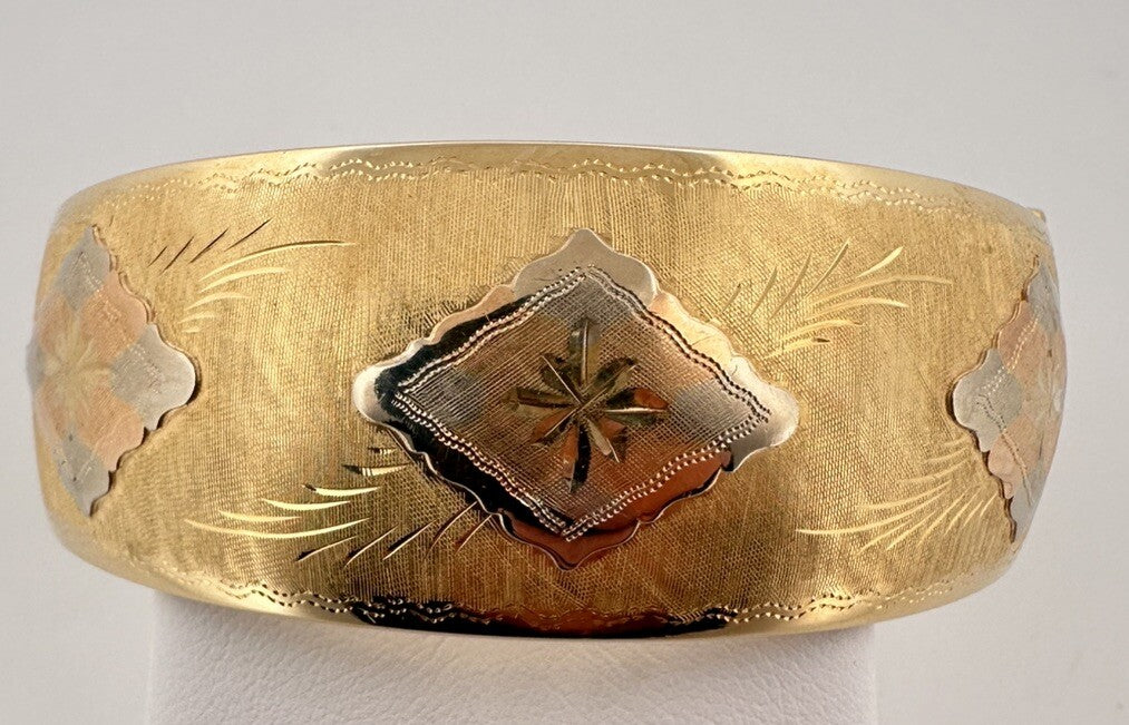 Bracciale schiava rigido in oro tricolore 18 kt, anni '90 – foto 23