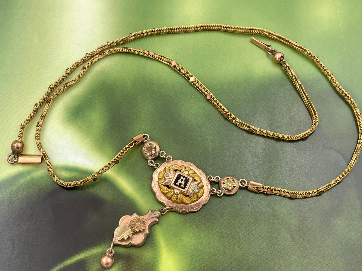 Collana antica in oro 6/7 kt con centrale smaltato Amor, fine '800 – foto 4