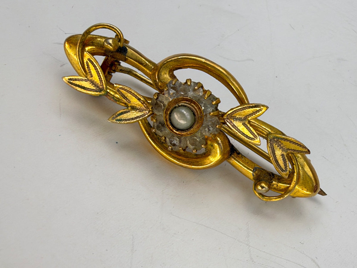 Spilla antica in oro 12 kt con madreperla e paste vitree bianche, inizi '900 – foto 8