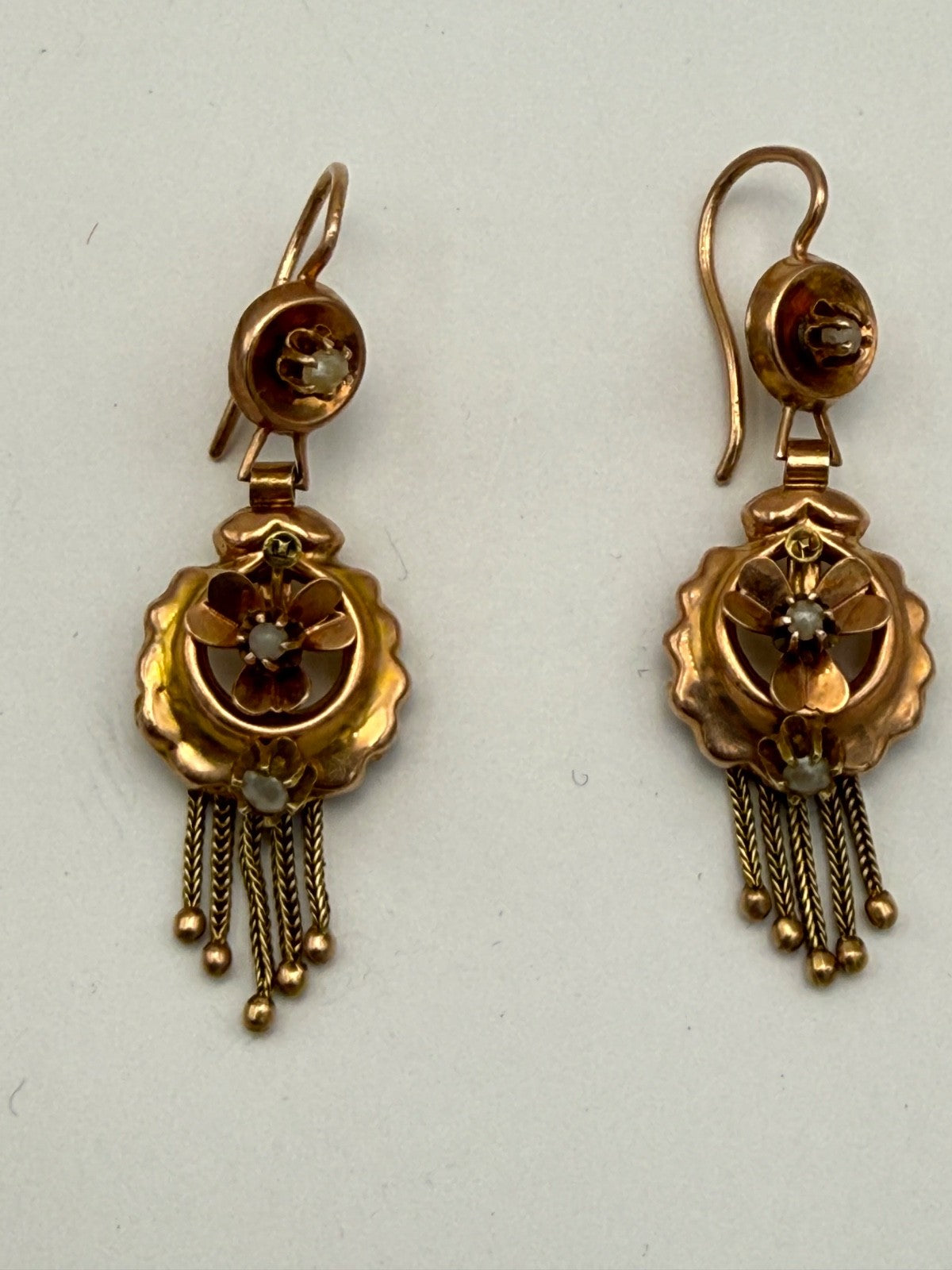 Orecchini borbonici in oro rosso 6/7 kt con microperle, fine '800 – foto 9