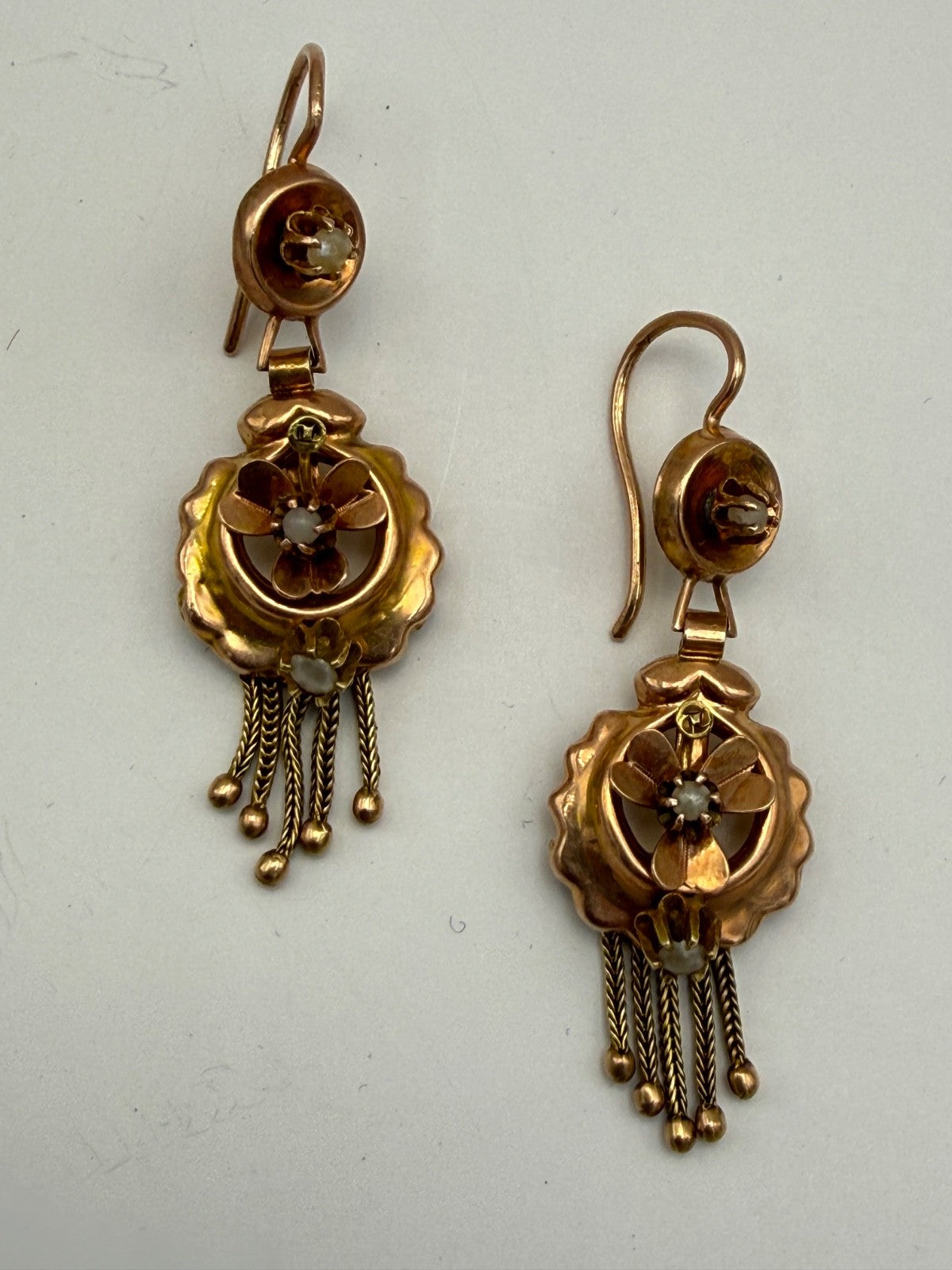 Orecchini borbonici in oro rosso 6/7 kt con microperle, fine '800 – foto 10