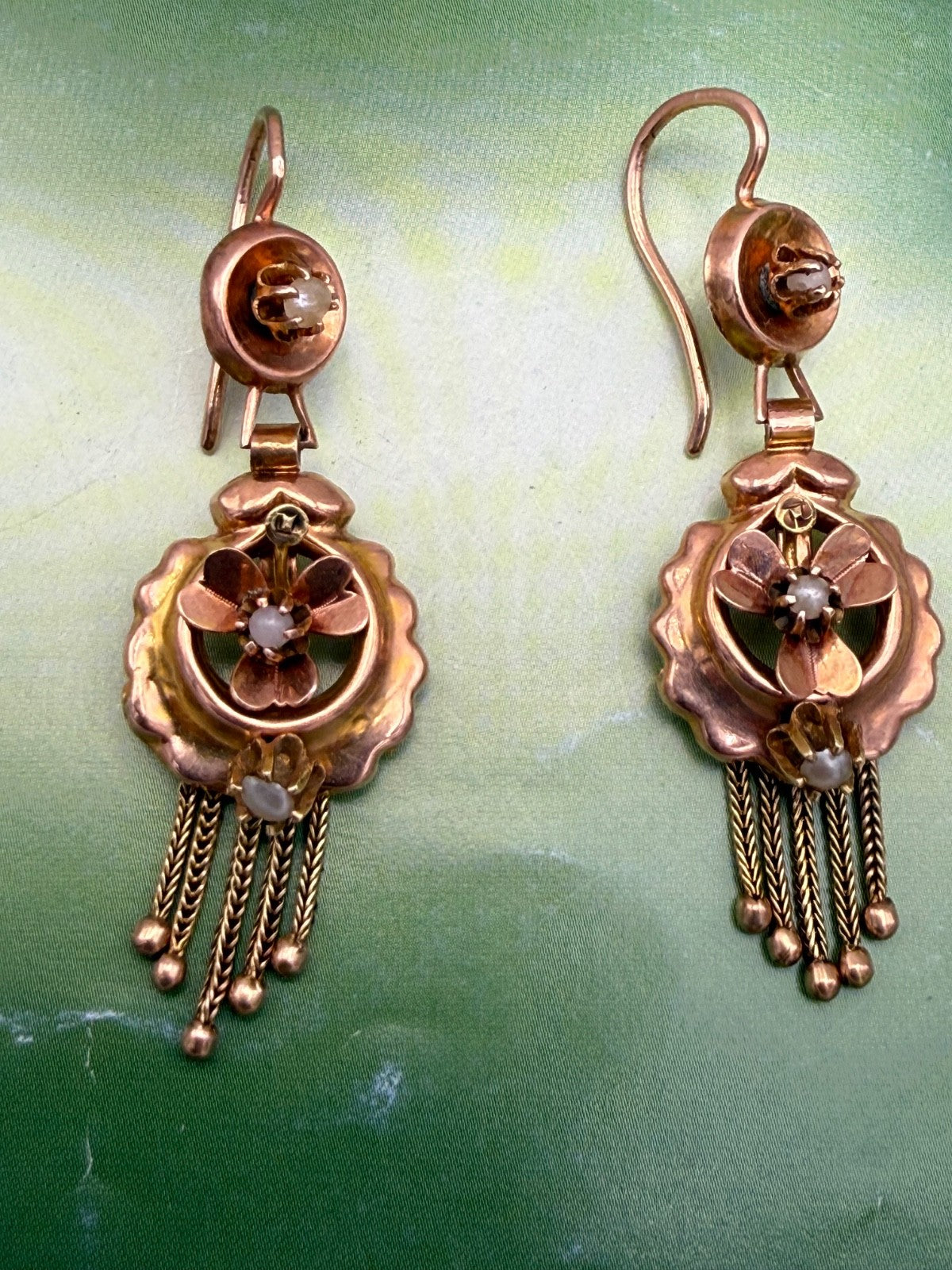 Orecchini borbonici in oro rosso 6/7 kt con microperle, fine '800 – foto 7