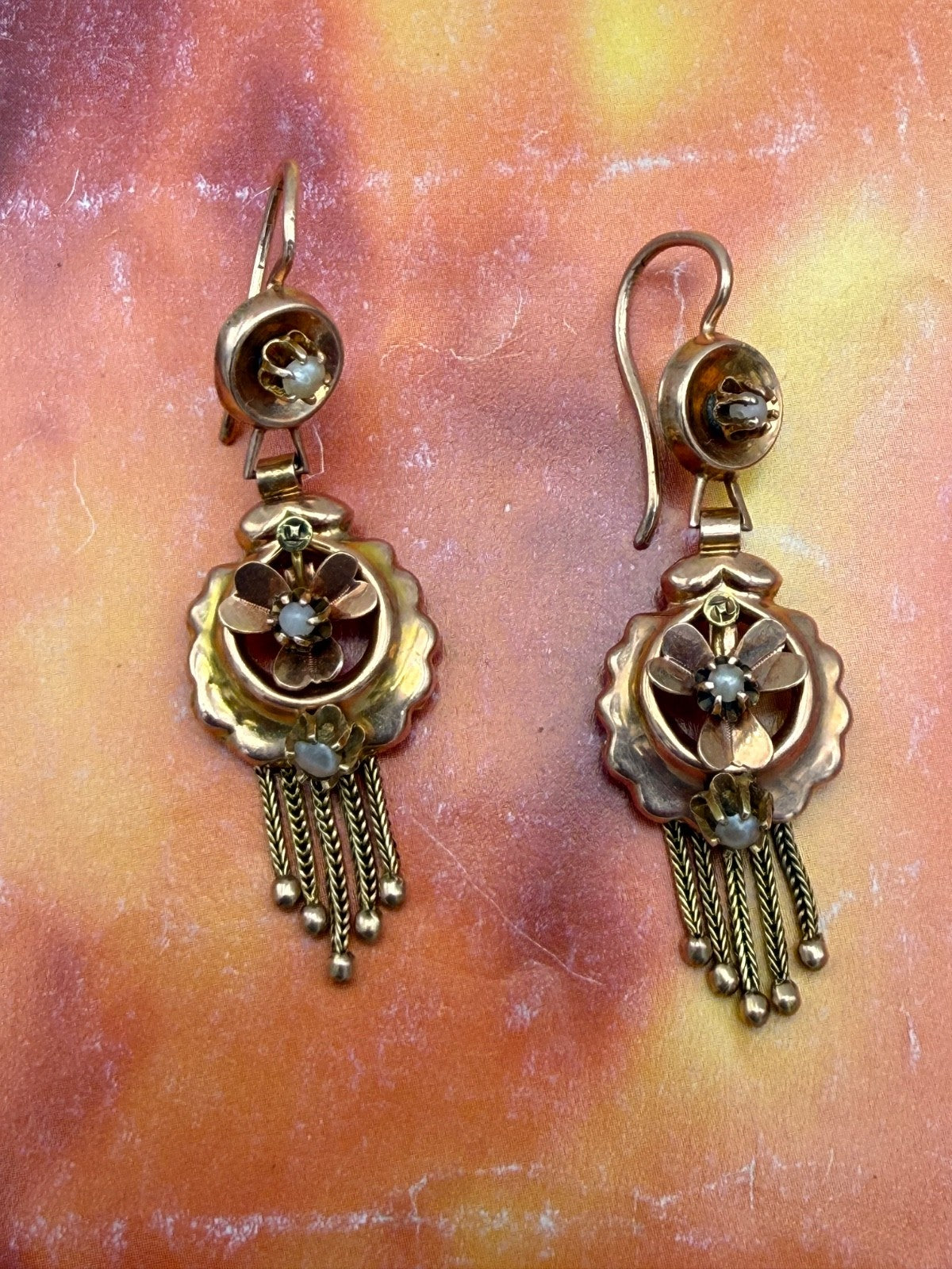 Orecchini borbonici in oro rosso 6/7 kt con microperle, fine '800 – foto 6