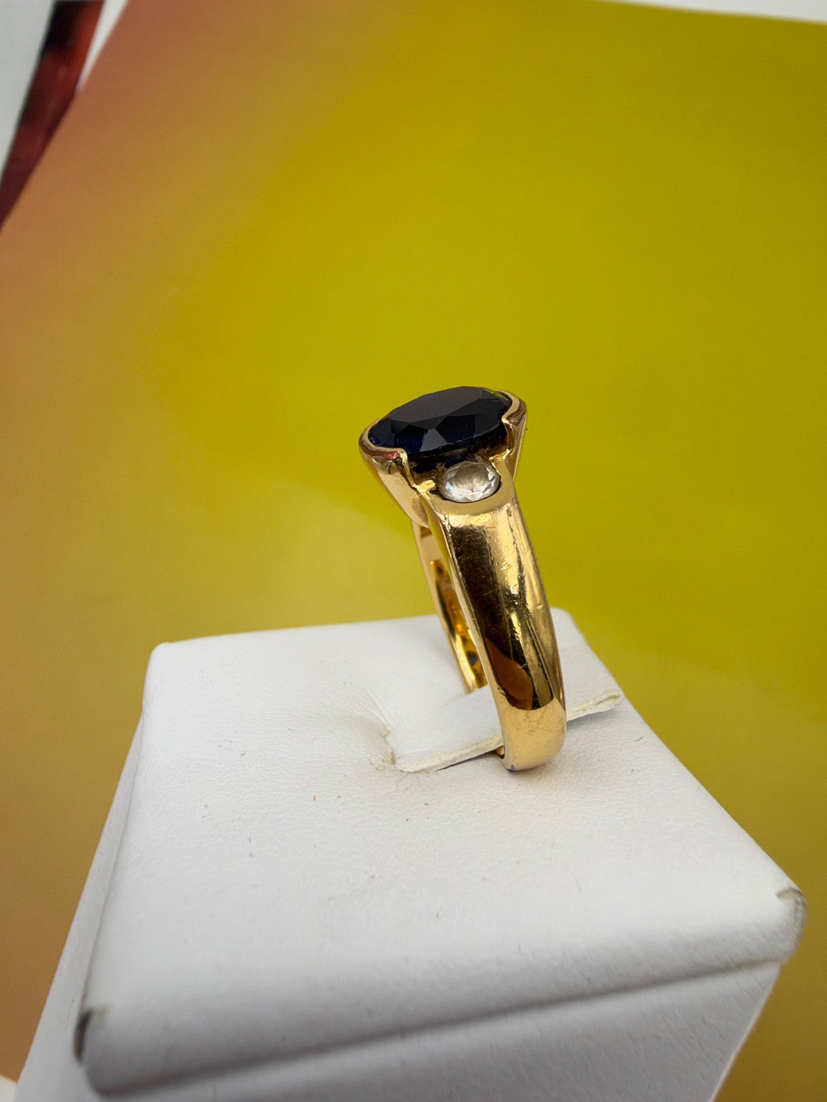 Anello da uomo vintage in oro 12 kt con zaffiro sintetico, anni '70 – foto 6