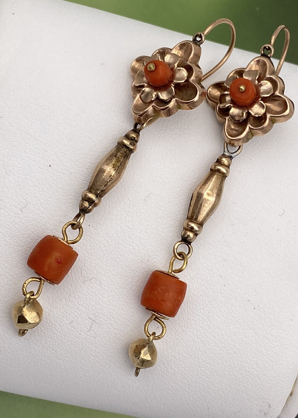 Orecchini antichi in oro rosso 6/7 kt con corallo mediterraneo, fine '800 – foto 8