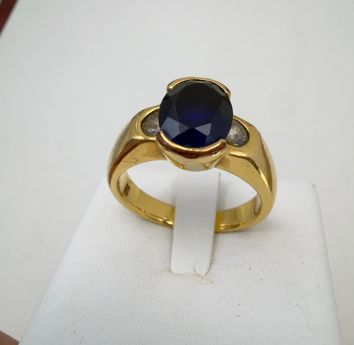 Anello da uomo vintage in oro 12 kt con zaffiro sintetico, anni '70 – foto 7