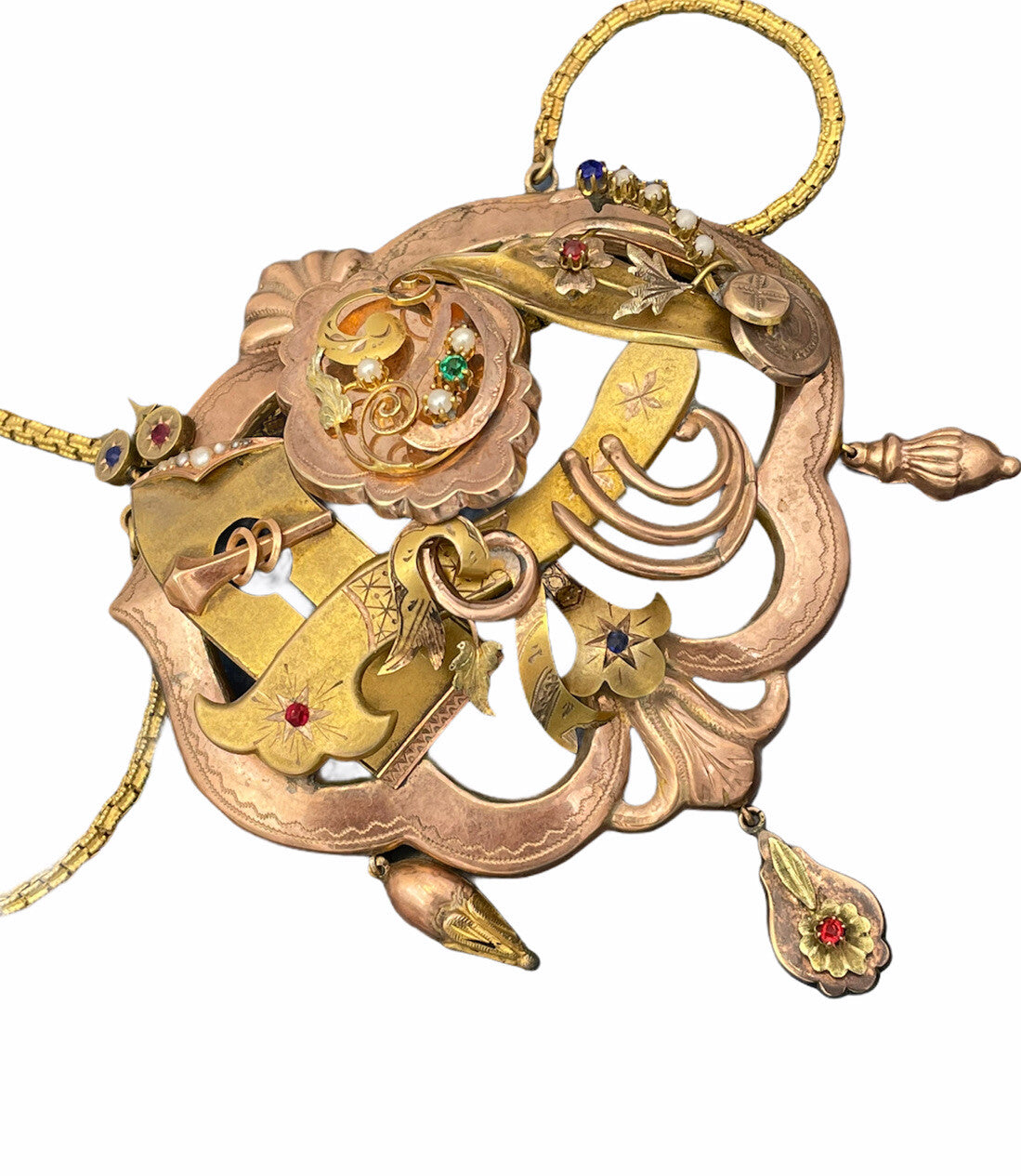 Grande collana borbonica a concertino in oro 6/7 kt con perle, fine '800 – foto 3