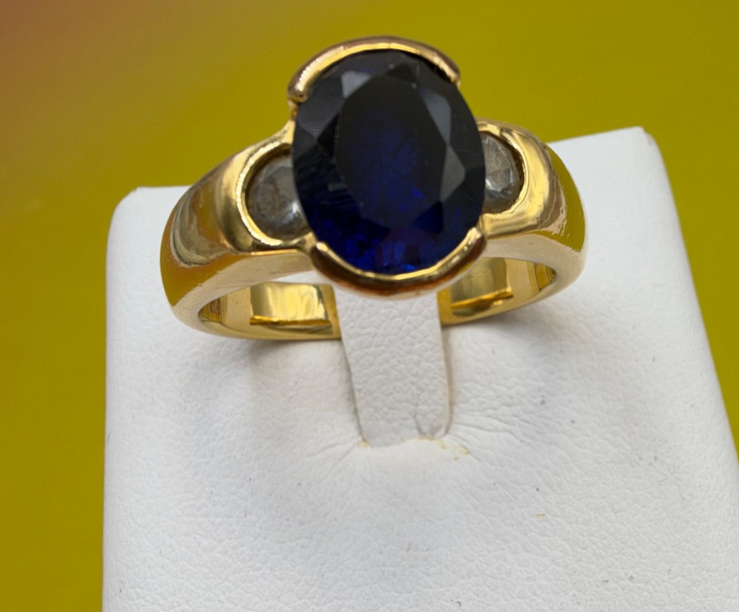 Anello da uomo vintage in oro 12 kt con zaffiro sintetico, anni '70 – foto 4