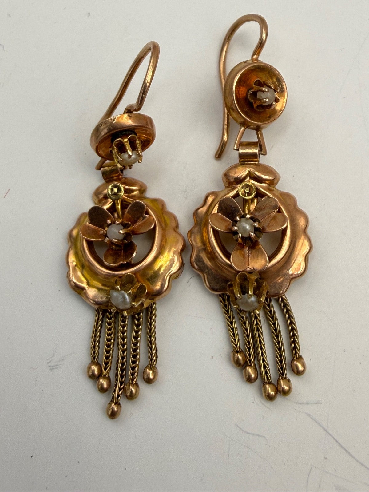 Orecchini borbonici in oro rosso 6/7 kt con microperle, fine '800 – foto 3
