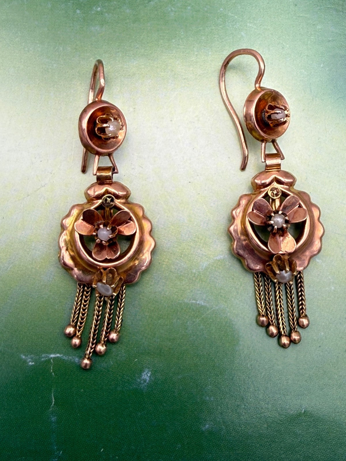 Orecchini borbonici in oro rosso 6/7 kt con microperle, fine '800 – foto 11