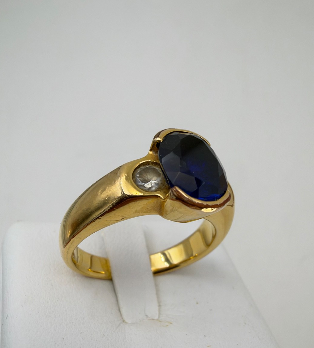 Anello da uomo vintage in oro 12 kt con zaffiro sintetico, anni '70 – foto 8