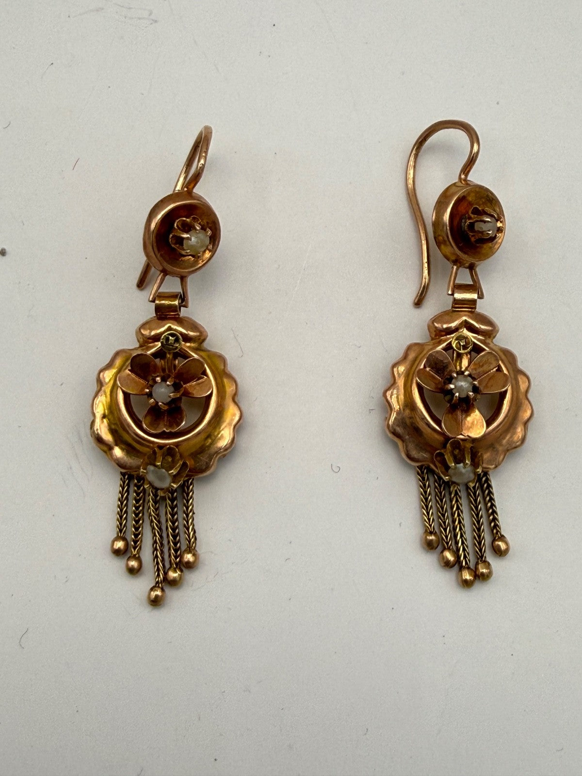Orecchini borbonici in oro rosso 6/7 kt con microperle, fine '800 – foto 8