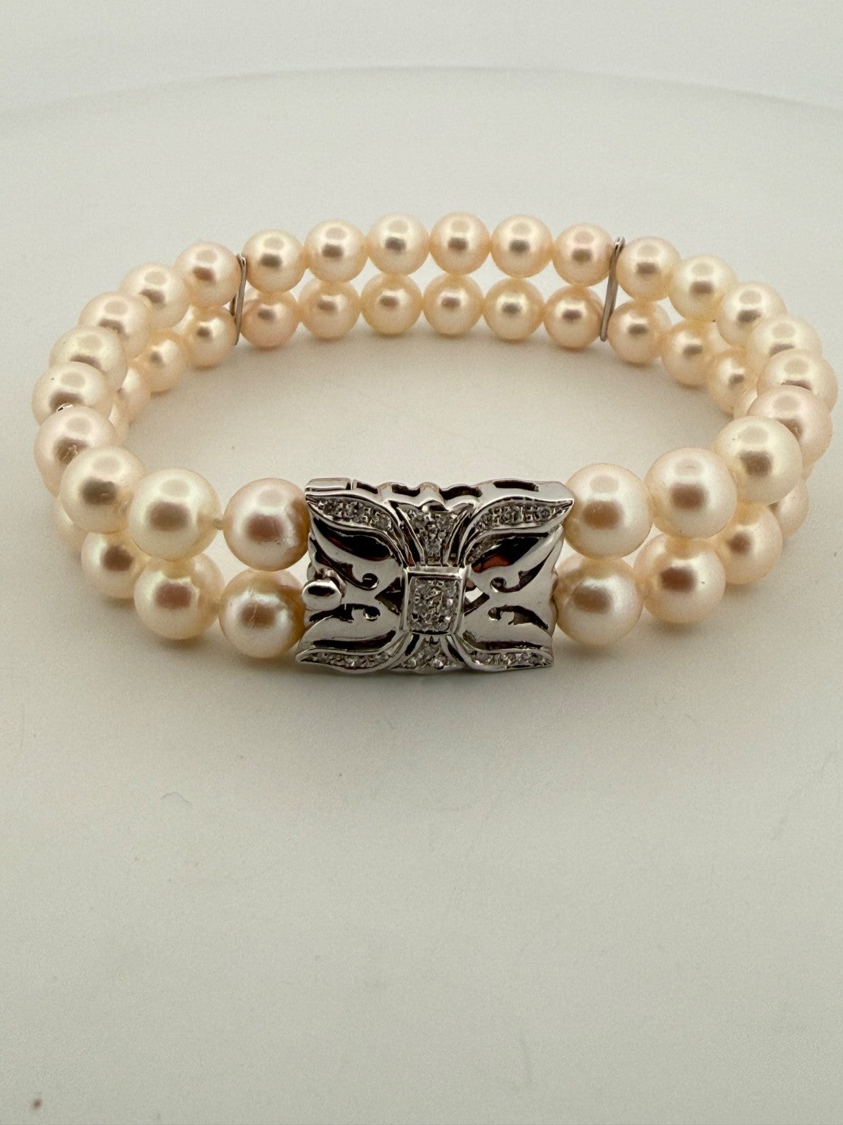 Bracciale doppio filo di perle con chiusura in oro bianco 18 kt e brillanti – foto 15