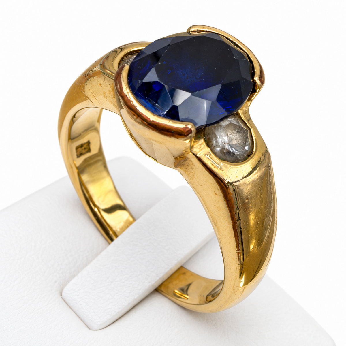 Anello da uomo vintage in oro 12 kt con zaffiro sintetico, anni '70 – foto 2