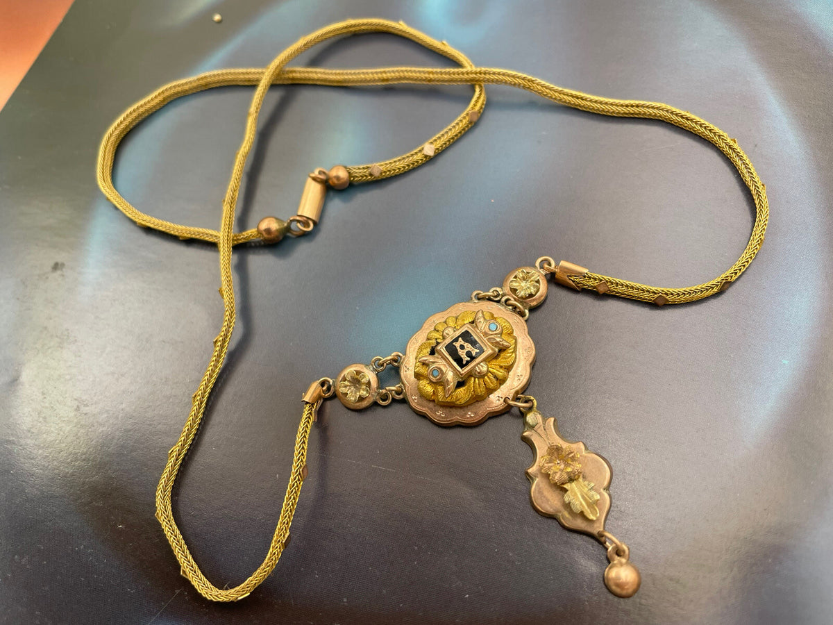 Collana antica in oro 6/7 kt con centrale smaltato Amor, fine '800 – foto 5
