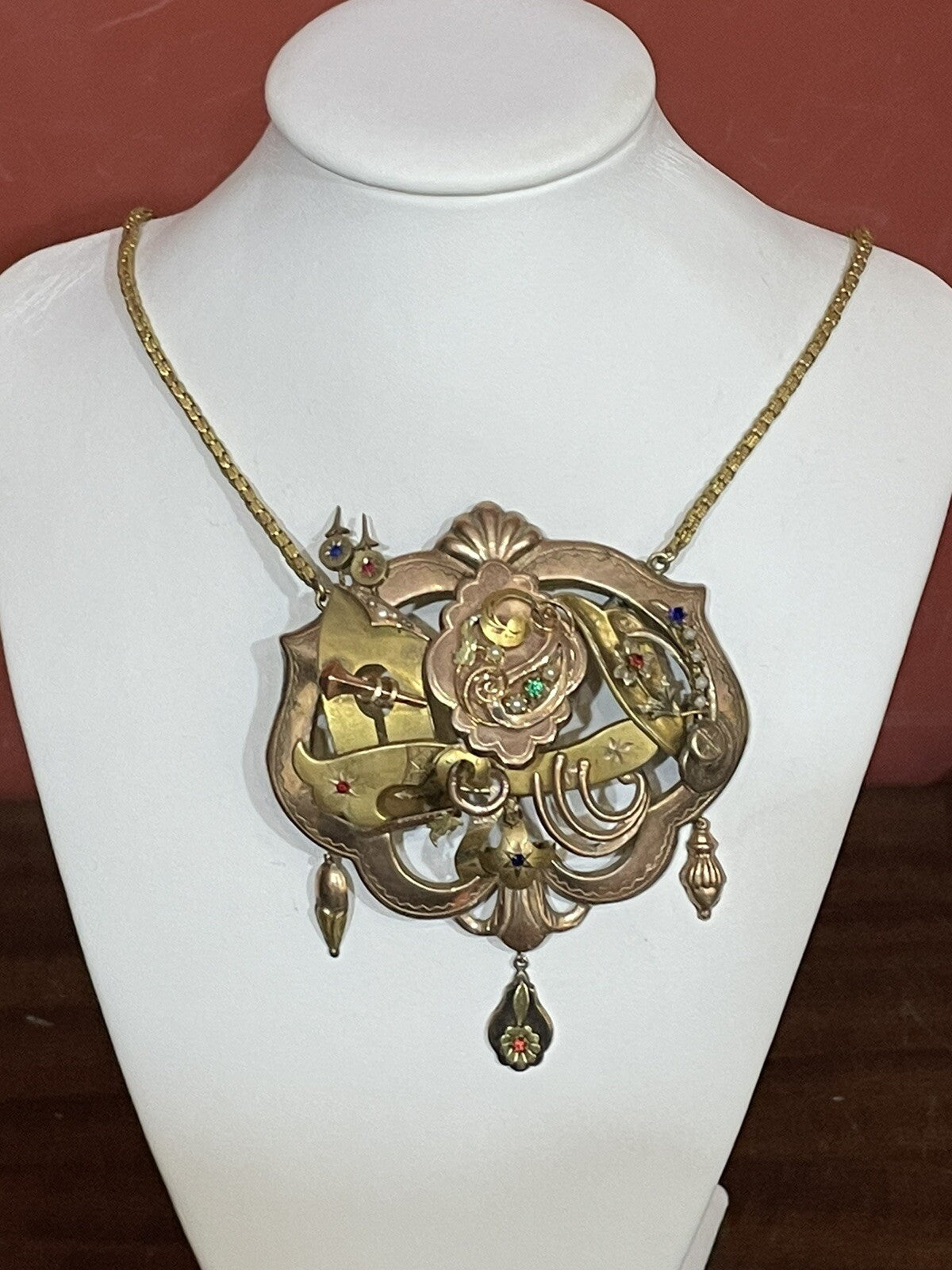 Grande collana borbonica a concertino in oro 6/7 kt con perle, fine '800 – foto 2