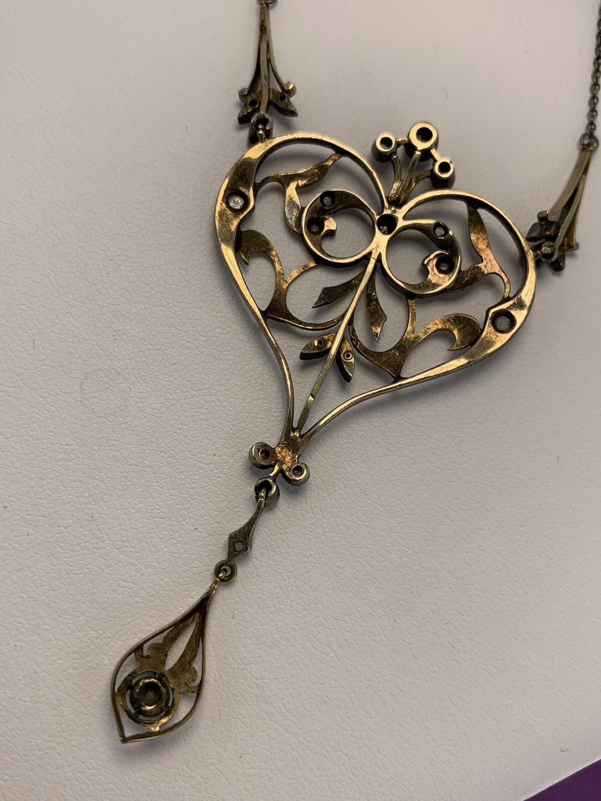 Collana con pendente antico in oro 12 kt, argento e diamanti taglio rosa – foto 3