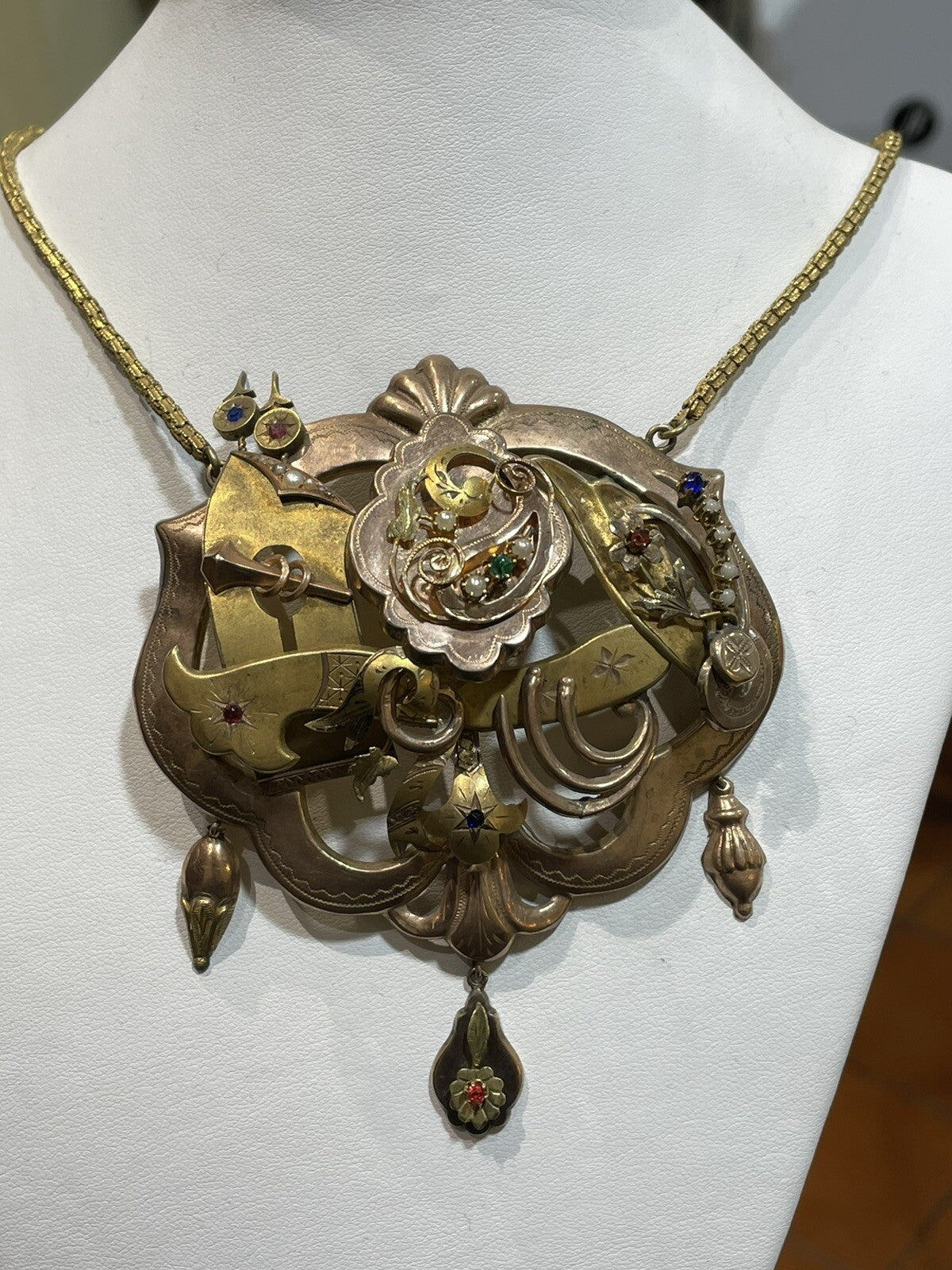 Grande collana borbonica a concertino in oro 6/7 kt con perle, fine '800 – foto 5