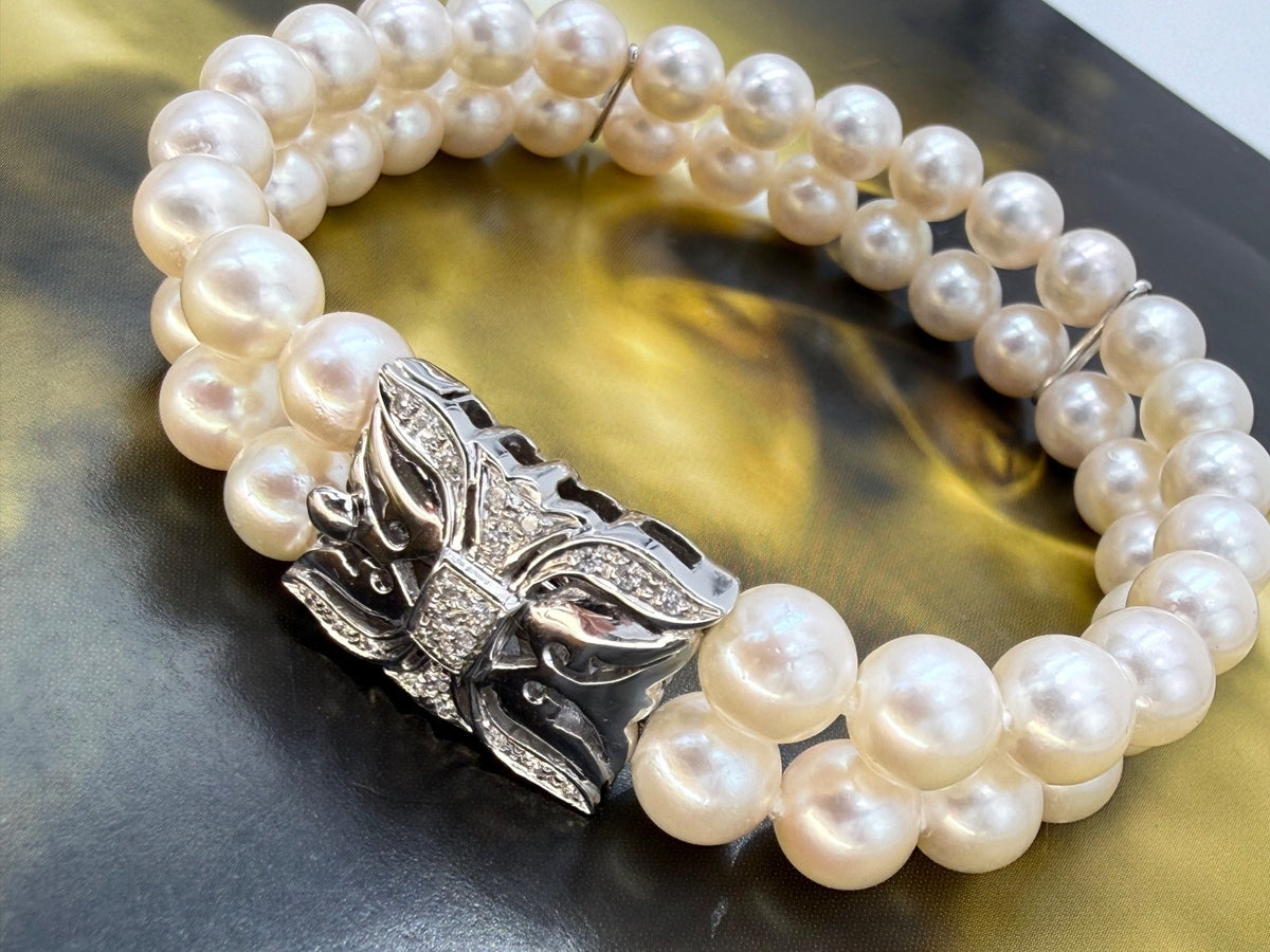 Bracciale doppio filo di perle con chiusura in oro bianco 18 kt e brillanti – foto 19