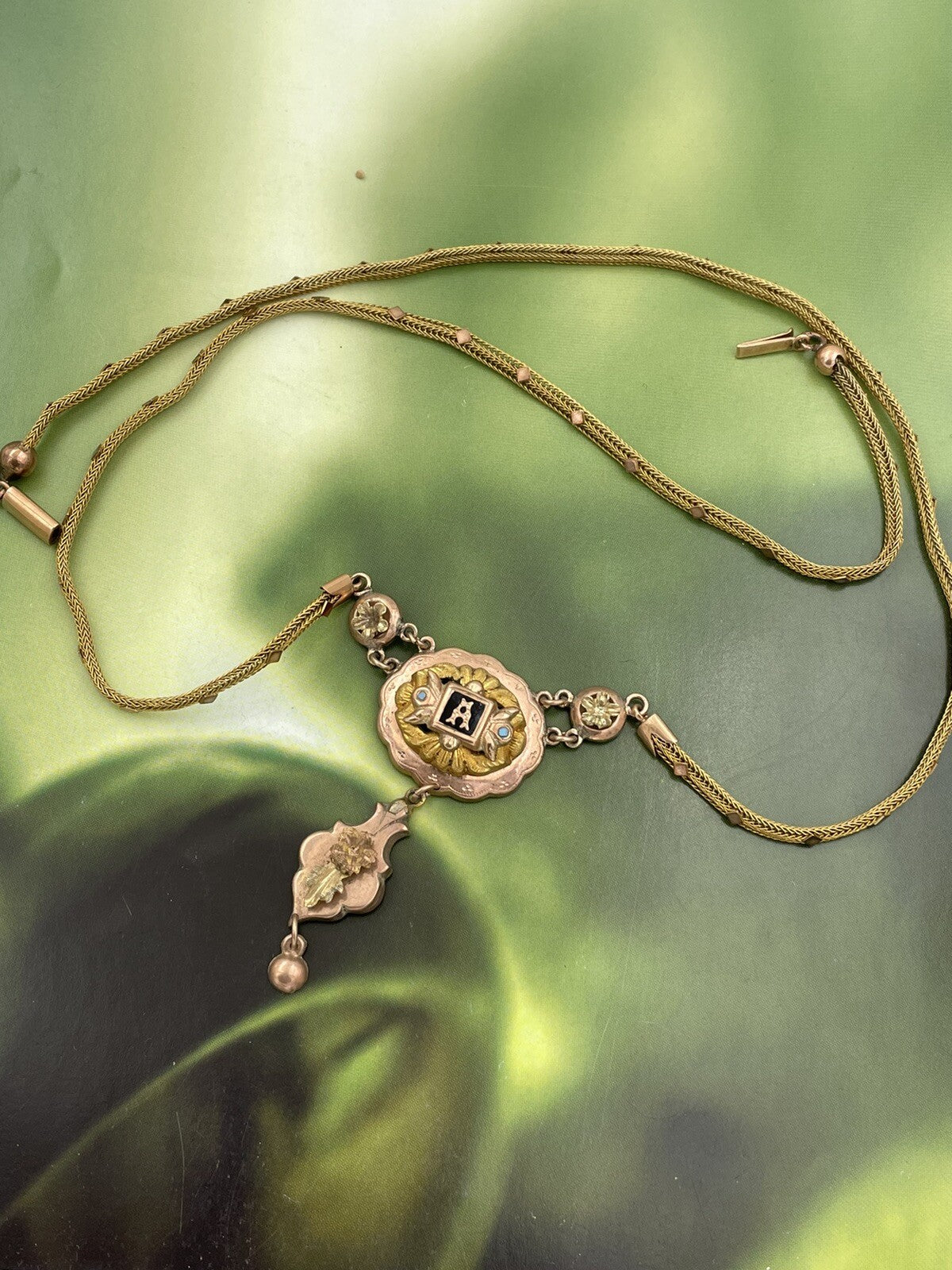 Collana antica in oro 6/7 kt con centrale smaltato Amor, fine '800 – foto 11