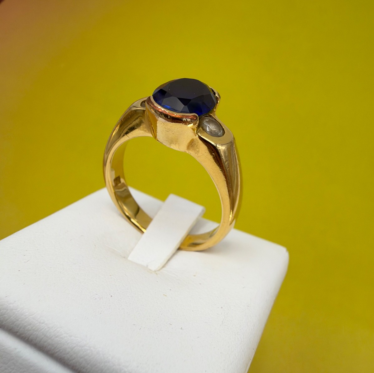 Anello da uomo vintage in oro 12 kt con zaffiro sintetico, anni '70 – foto 10