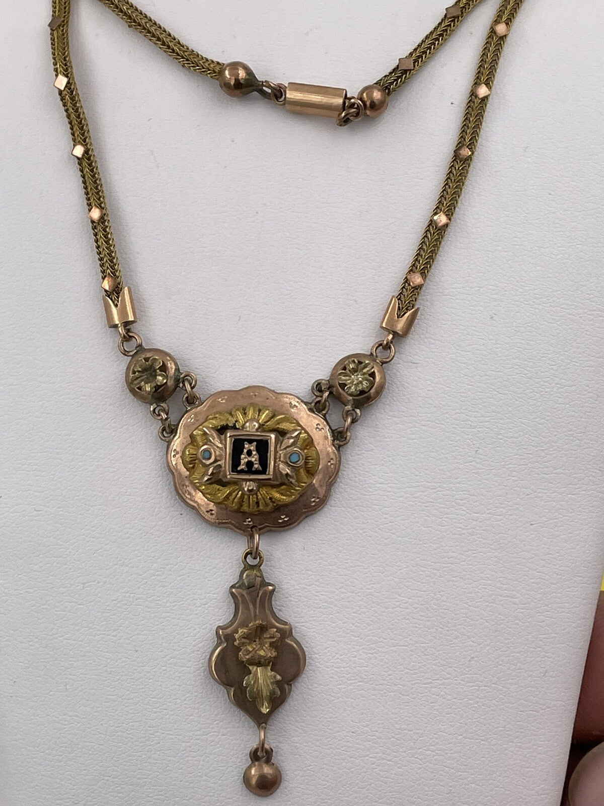 Collana antica in oro 6/7 kt con centrale smaltato Amor, fine '800 – foto 8
