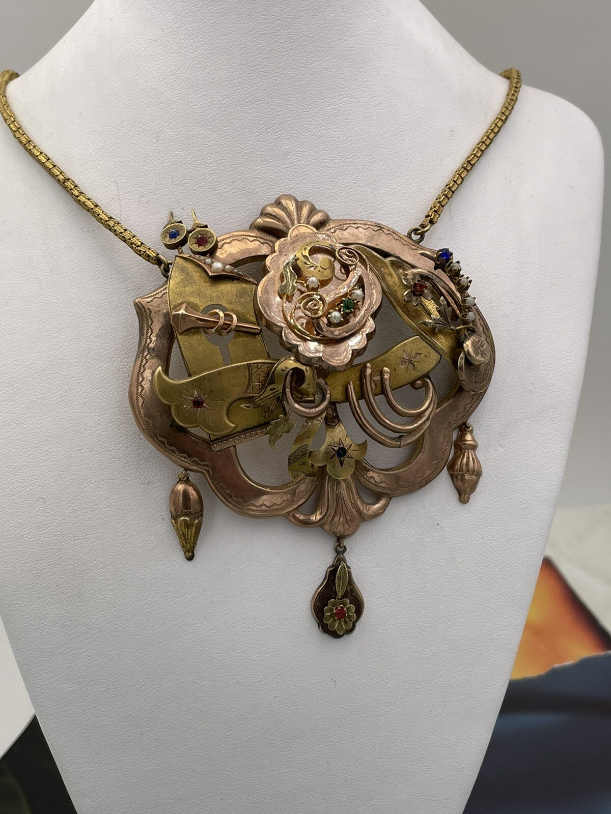 Grande collana borbonica a concertino in oro 6/7 kt con perle, fine '800 – foto 9