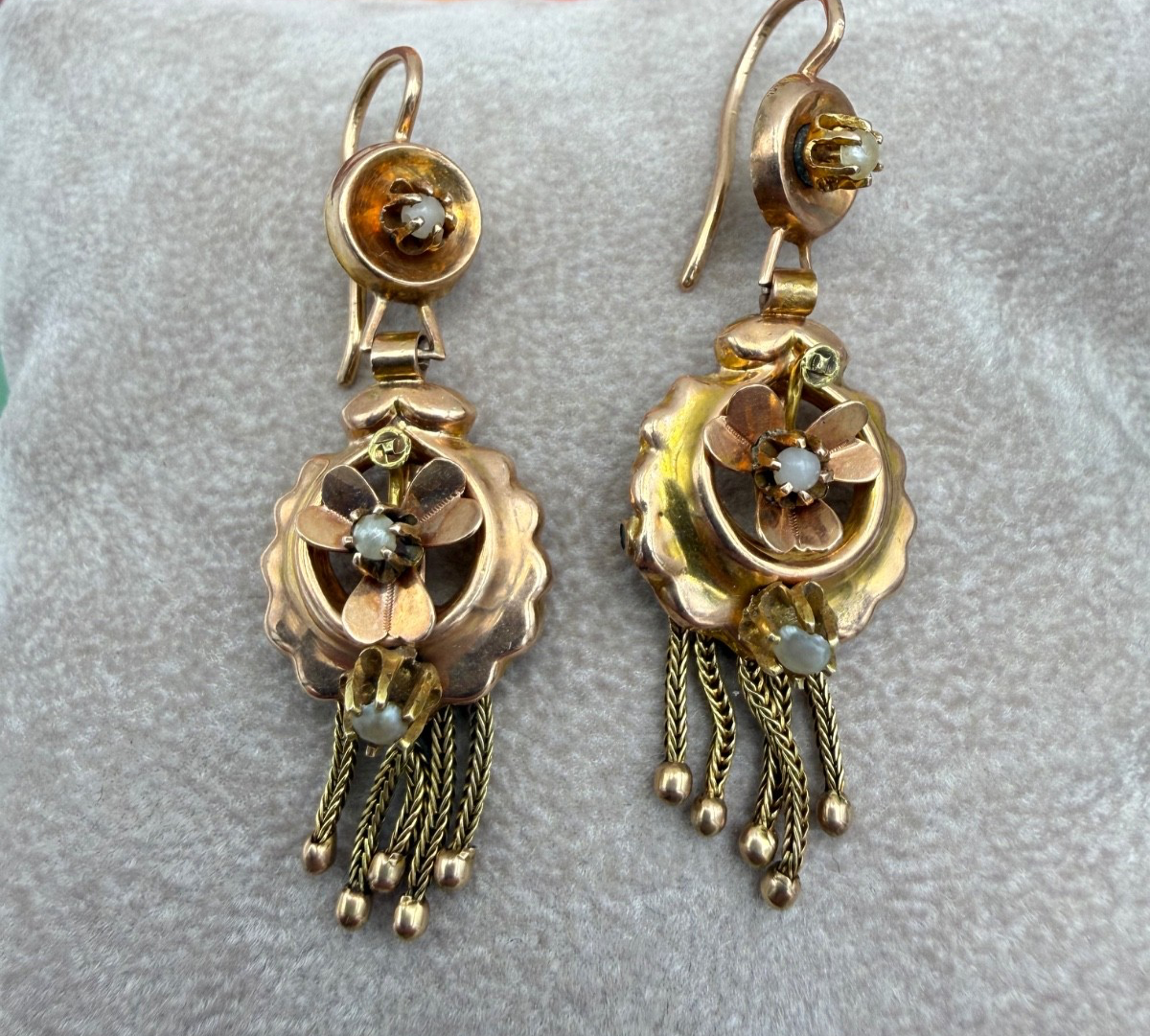 Orecchini borbonici in oro rosso 6/7 kt con microperle, fine '800 – foto 12